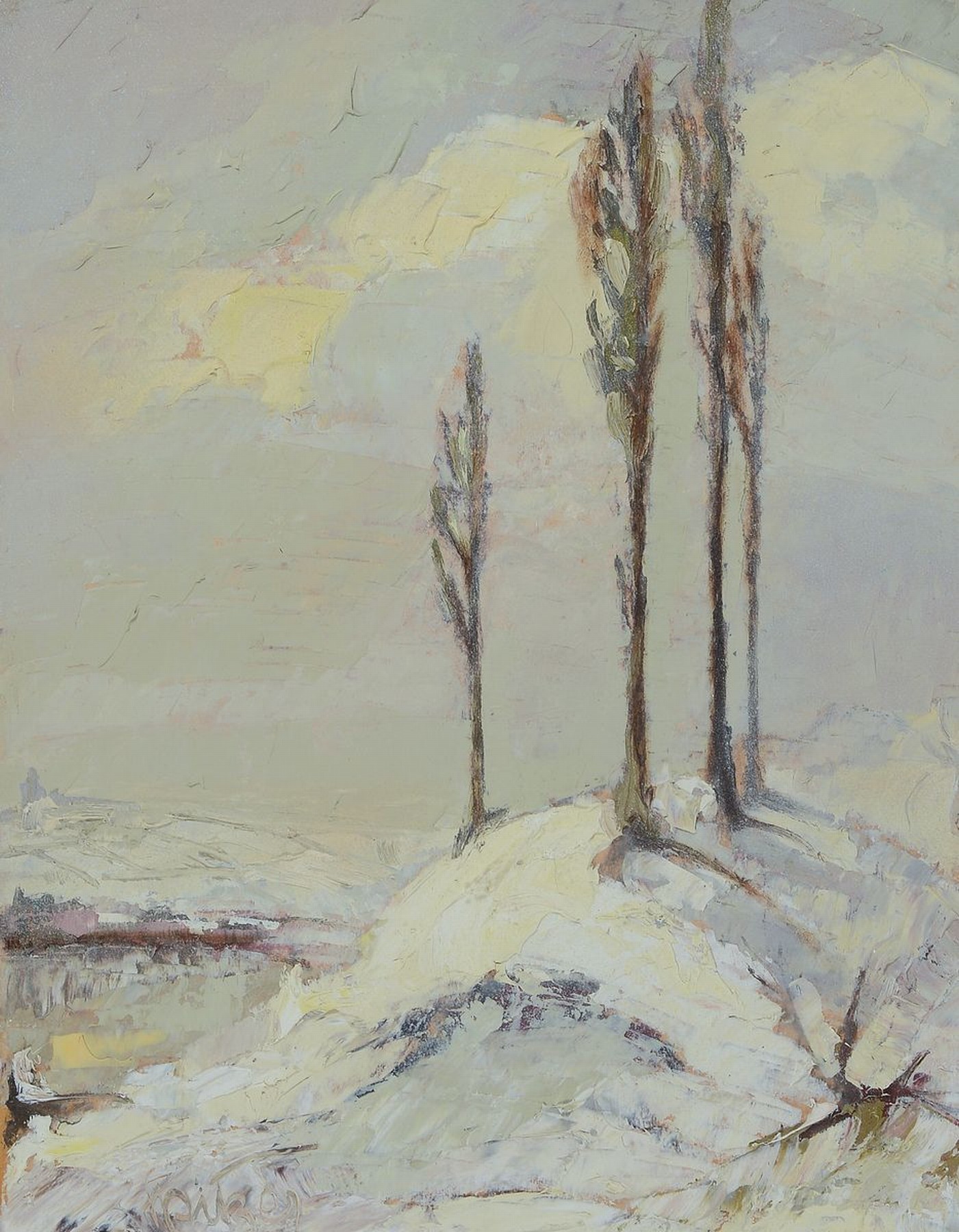 Karl Philipp Spitzer, 1887-1954 Speyer, "Schneelandschaft", Öl/Malkarton, links unten signiert, rückseitig auf altem Künstleretikett ...
