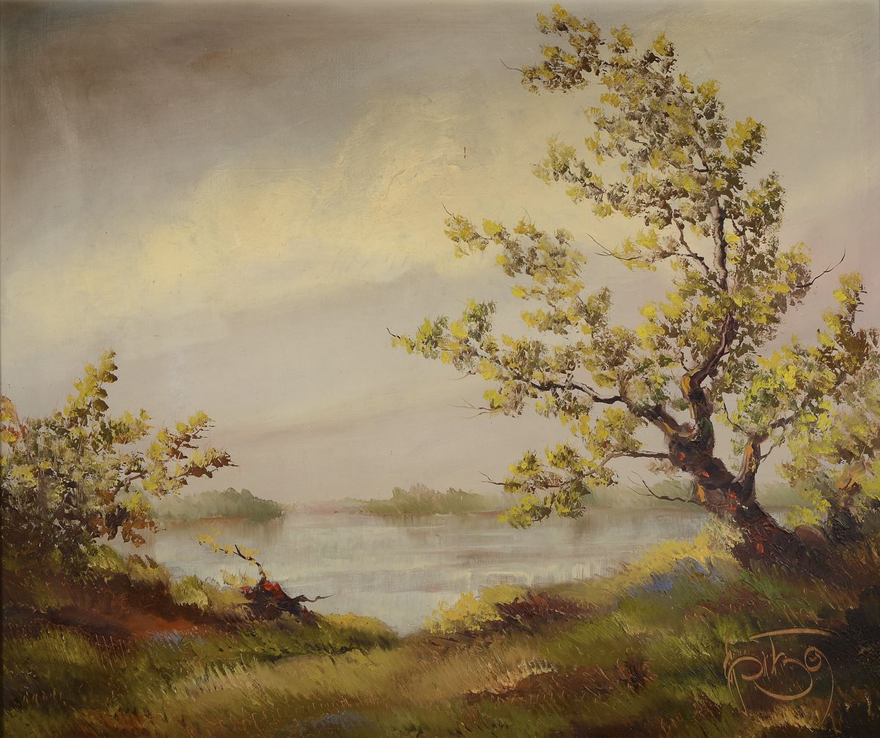 Karl Philipp Spitzer, 1887-1954 Speyer, Altrheinlandschaft mit Weiden, Öl/Holz, rechts unten signiert, ca. 86x100cm, R. ca. 100x113cm