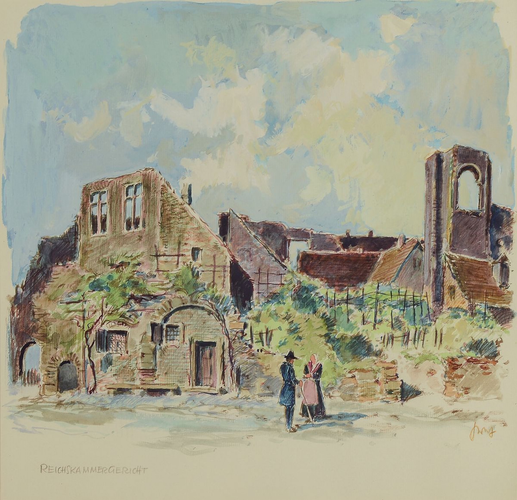 Karl Graf, 1902-1986 Speyer, 2 Aquarelle, Unterschiessberger Mühle und Reichskammergericht, beide betitelt und signiert, je ca. 30x32cm, PP, u.Gl., ...