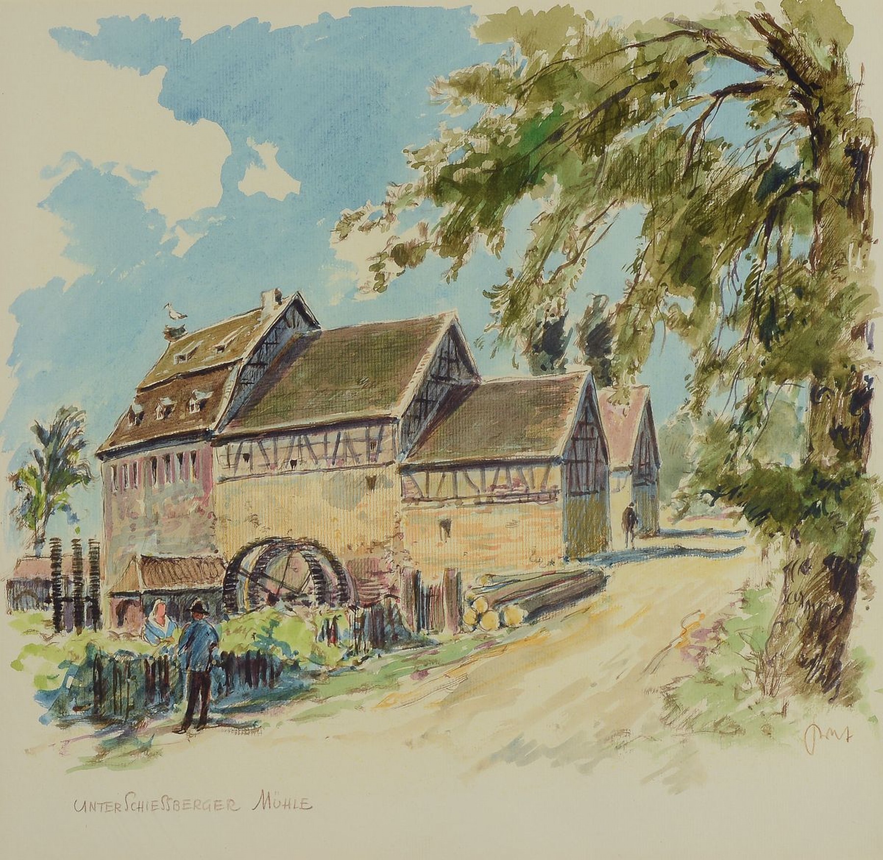 Detail c: Karl Graf, 1902-1986 Speyer, 2 Aquarelle, Unterschiessberger Mühle und Reichskammergericht, beide betitelt und signiert, je ca. 30x32cm, PP, u.Gl., ...