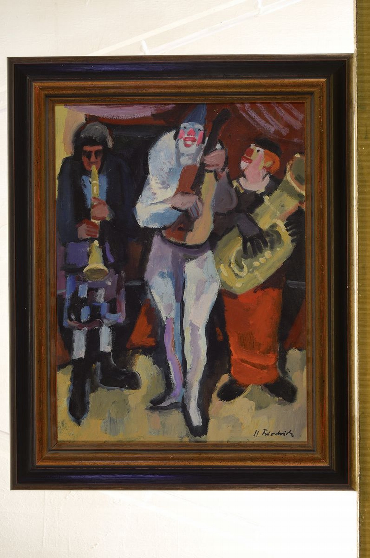 Detail k: Heinz Friedrich, 1924-2018 Schwetzingen, musizierende Clowns, Öl/Malkarton, rechts unten signiert, ca. 40x30cm, R. ca. 50x40cm