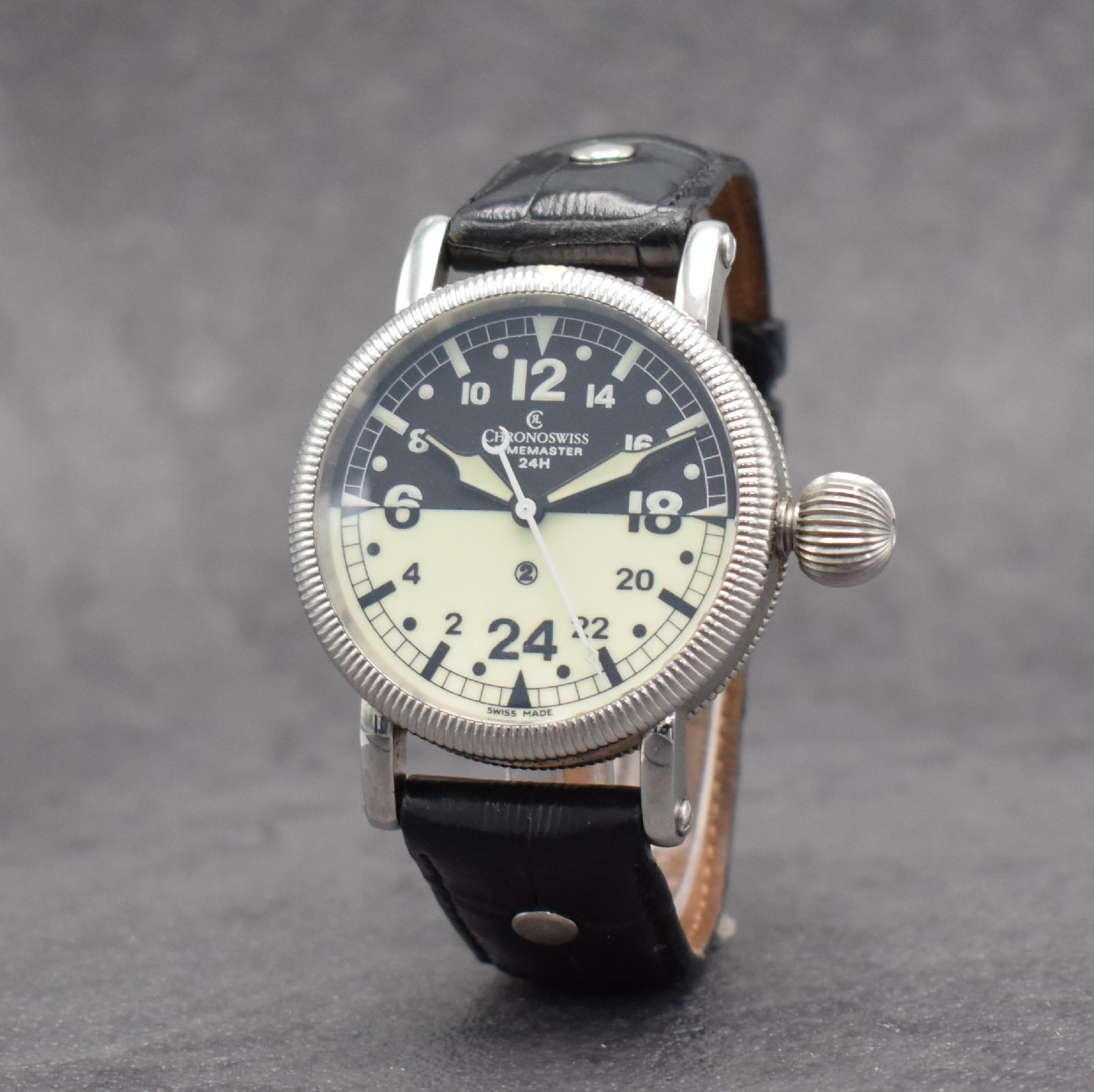 Detail b: CHRONOSWISS Herrenarmbanduhr Modellserie Timemaster, Handaufzug, Ref. CH 6433, Edelstahlgeh. inkl. orig. Lederband m. orig. Dornschl., beids. vergl., ...