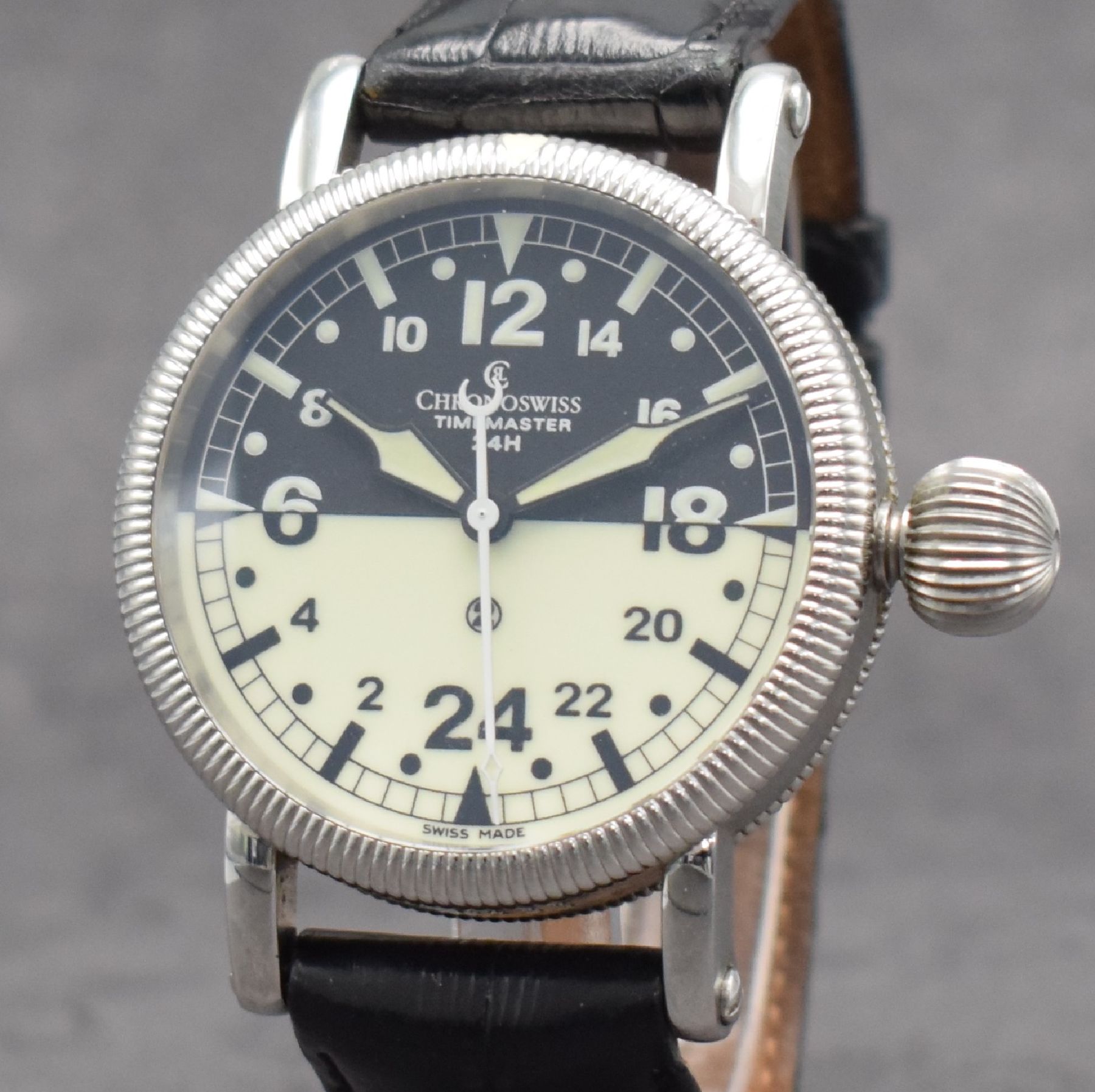 Detail c: CHRONOSWISS Herrenarmbanduhr Modellserie Timemaster, Handaufzug, Ref. CH 6433, Edelstahlgeh. inkl. orig. Lederband m. orig. Dornschl., beids. vergl., ...