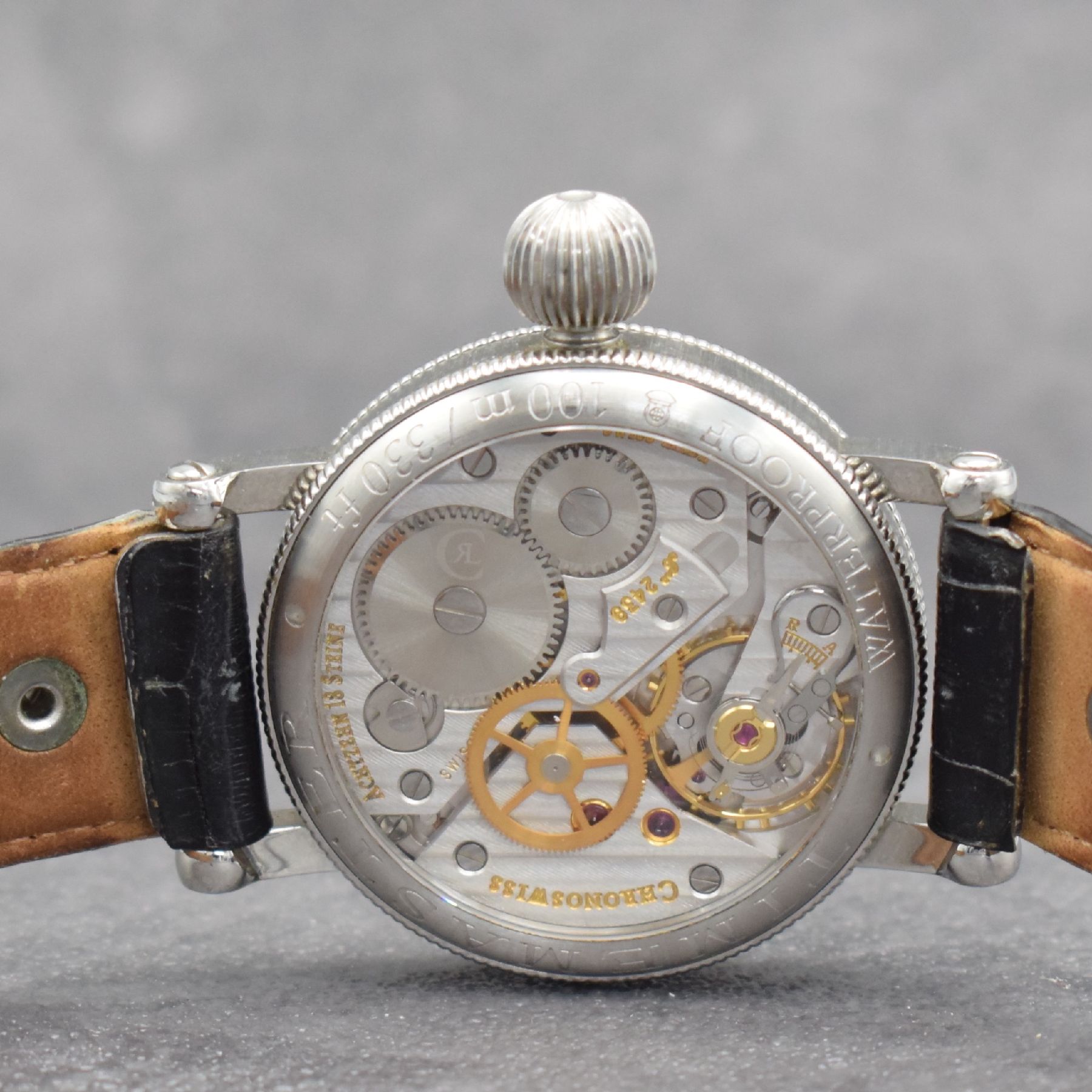 Detail e: CHRONOSWISS Herrenarmbanduhr Modellserie Timemaster, Handaufzug, Ref. CH 6433, Edelstahlgeh. inkl. orig. Lederband m. orig. Dornschl., beids. vergl., ...