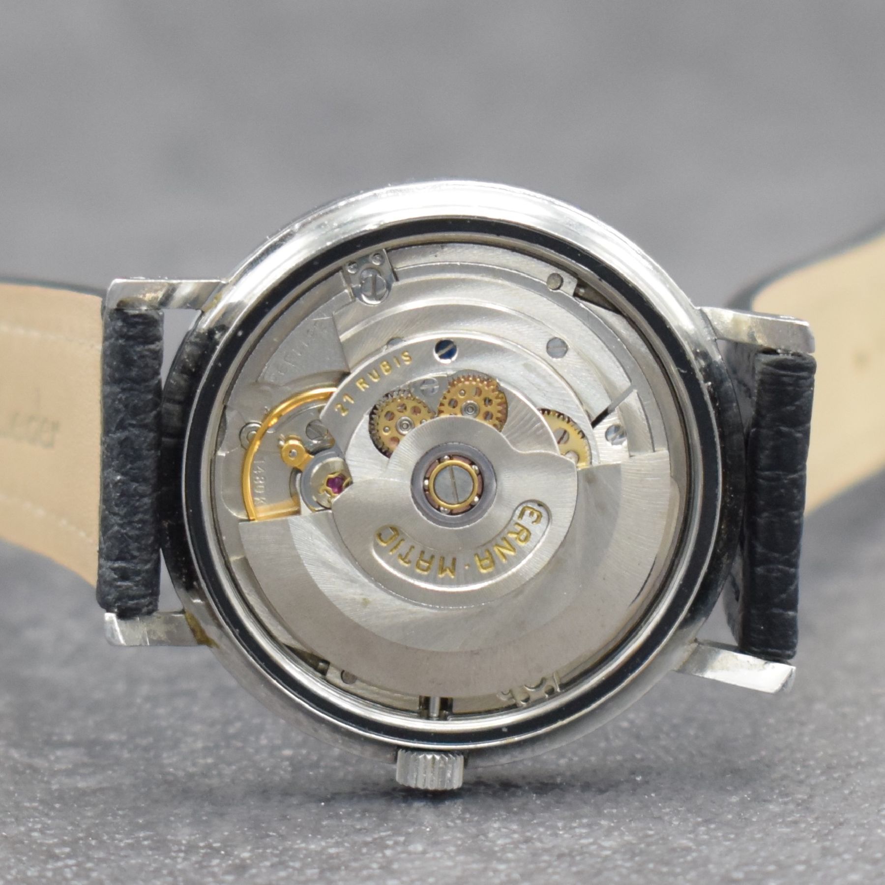 Detail g: ETERNA-MATIC Centenaire 71 Herrenarmbanduhr Referenz 106 IVT, Schweiz 1970er Jahre, Automatik, Edelstahlgeh., Boden geschr., silb. Zifferbl. m. ...
