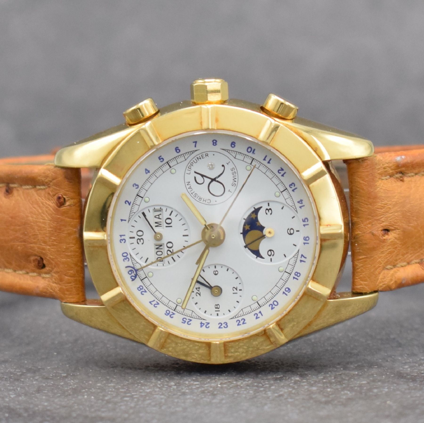 Detail a: CHRISTIAN LIPPUNER seltene & limitierte Herrenarmbanduhr mit Chronograph & Vollkalender in GG 750/000 aus Modellserie Merkur in Gesamtauflage v. 500 ...