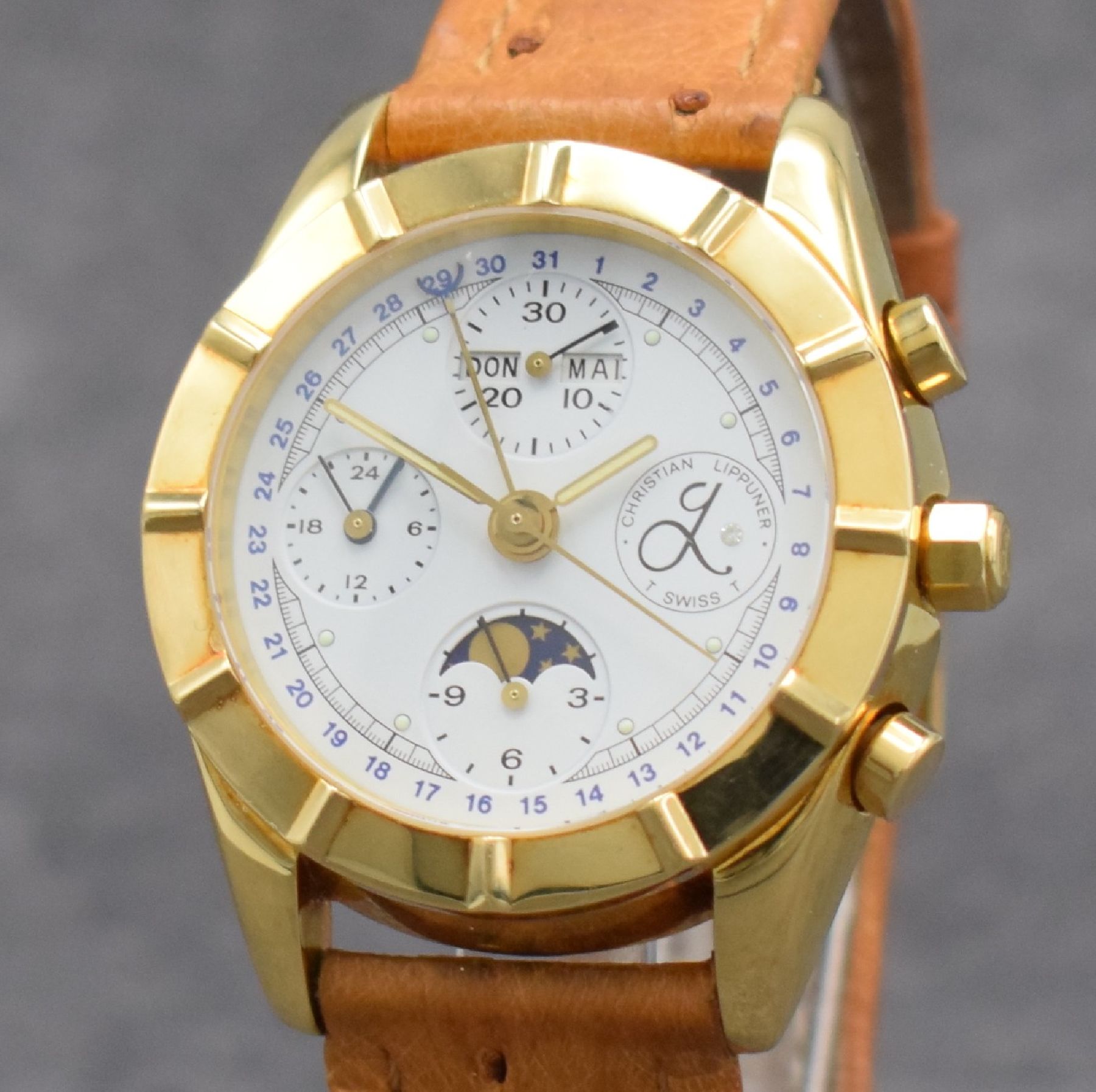 Detail c: CHRISTIAN LIPPUNER seltene & limitierte Herrenarmbanduhr mit Chronograph & Vollkalender in GG 750/000 aus Modellserie Merkur in Gesamtauflage v. 500 ...