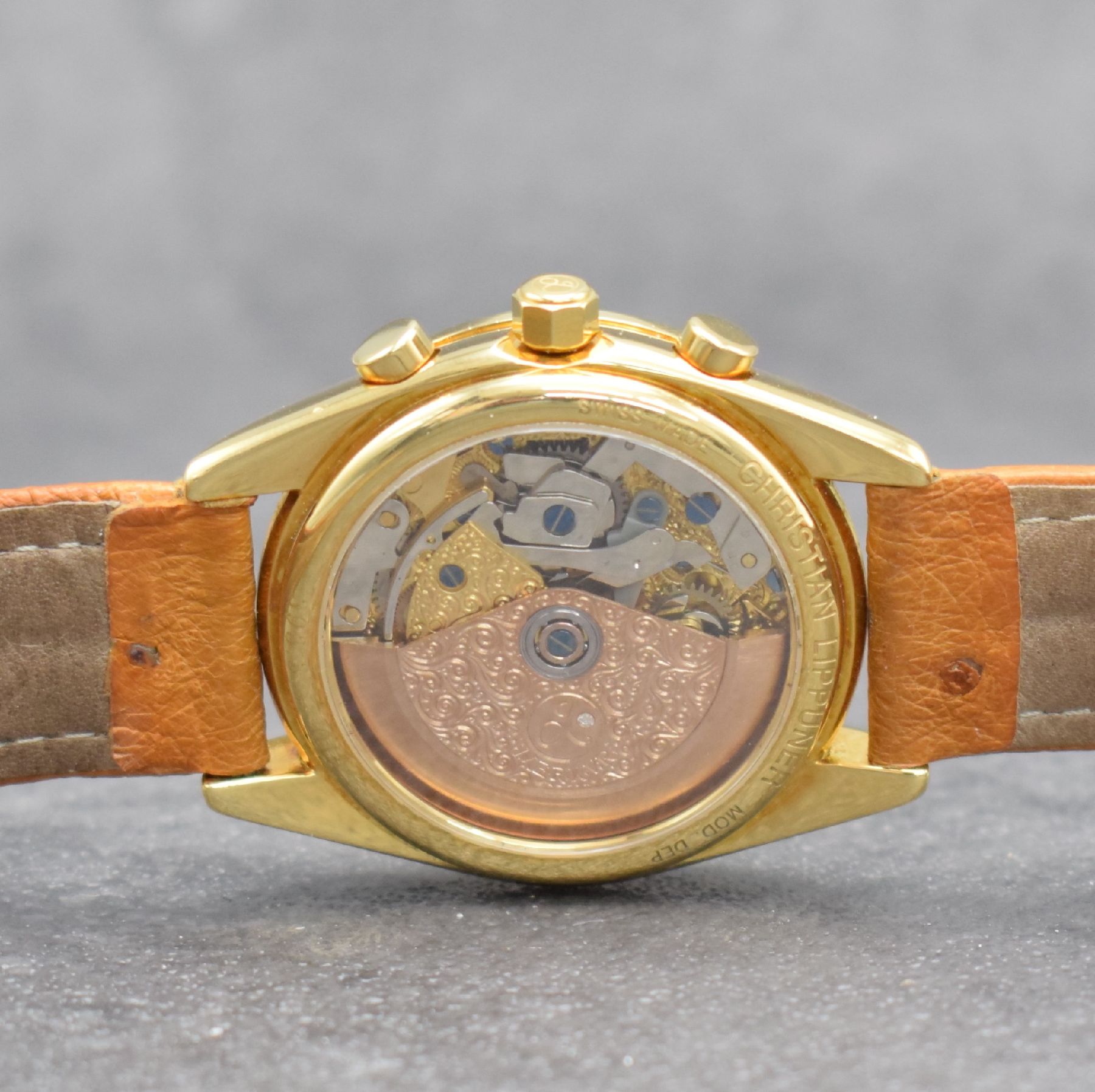 Detail f: CHRISTIAN LIPPUNER seltene & limitierte Herrenarmbanduhr mit Chronograph & Vollkalender in GG 750/000 aus Modellserie Merkur in Gesamtauflage v. 500 ...