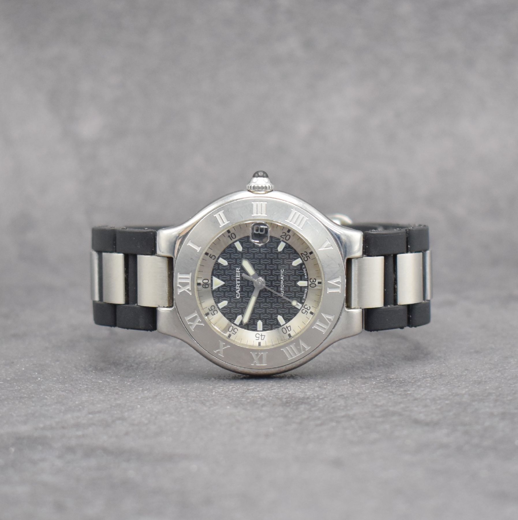 CARTIER Armbanduhr Autoscaph 21 Referenz 2427, Automatik, Schweiz um 2002, Edelstahlgeh. inkl. Edelstahl-/Kautschukband m. Faltschl., Boden 6-fach ...
