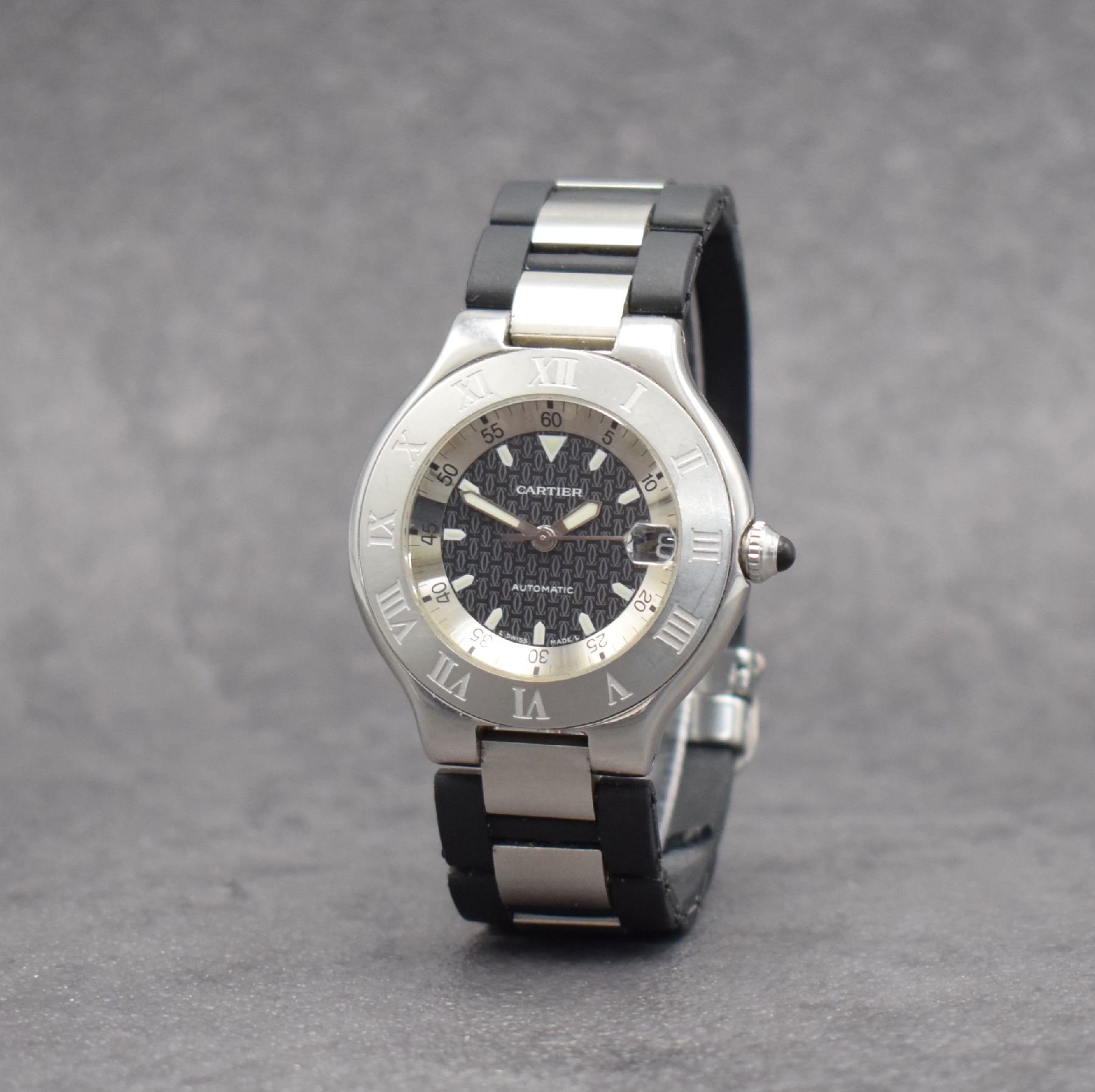 Detail b: CARTIER Armbanduhr Autoscaph 21 Referenz 2427, Automatik, Schweiz um 2002, Edelstahlgeh. inkl. Edelstahl-/Kautschukband m. Faltschl., Boden 6-fach ...