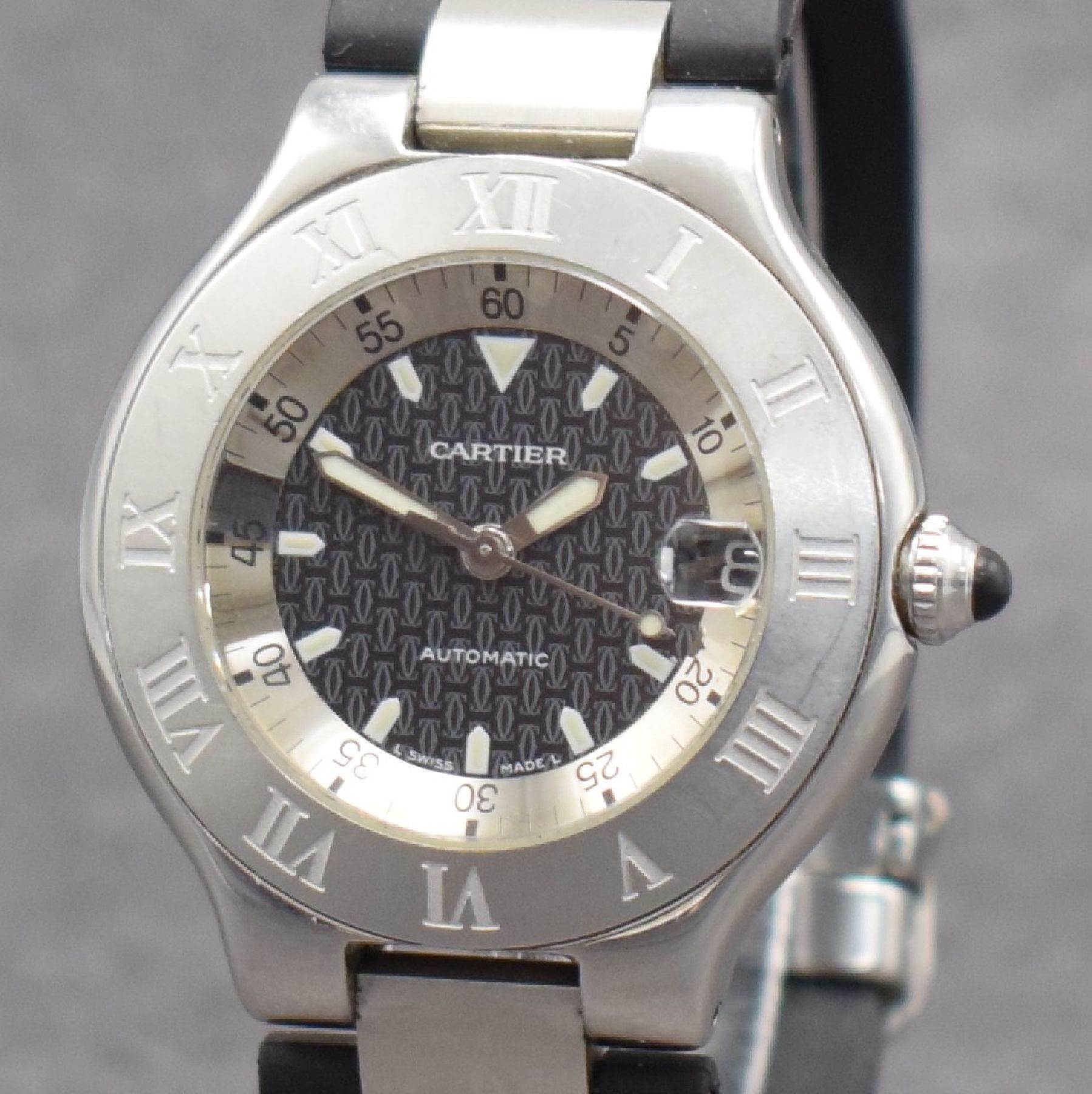 Detail c: CARTIER Armbanduhr Autoscaph 21 Referenz 2427, Automatik, Schweiz um 2002, Edelstahlgeh. inkl. Edelstahl-/Kautschukband m. Faltschl., Boden 6-fach ...