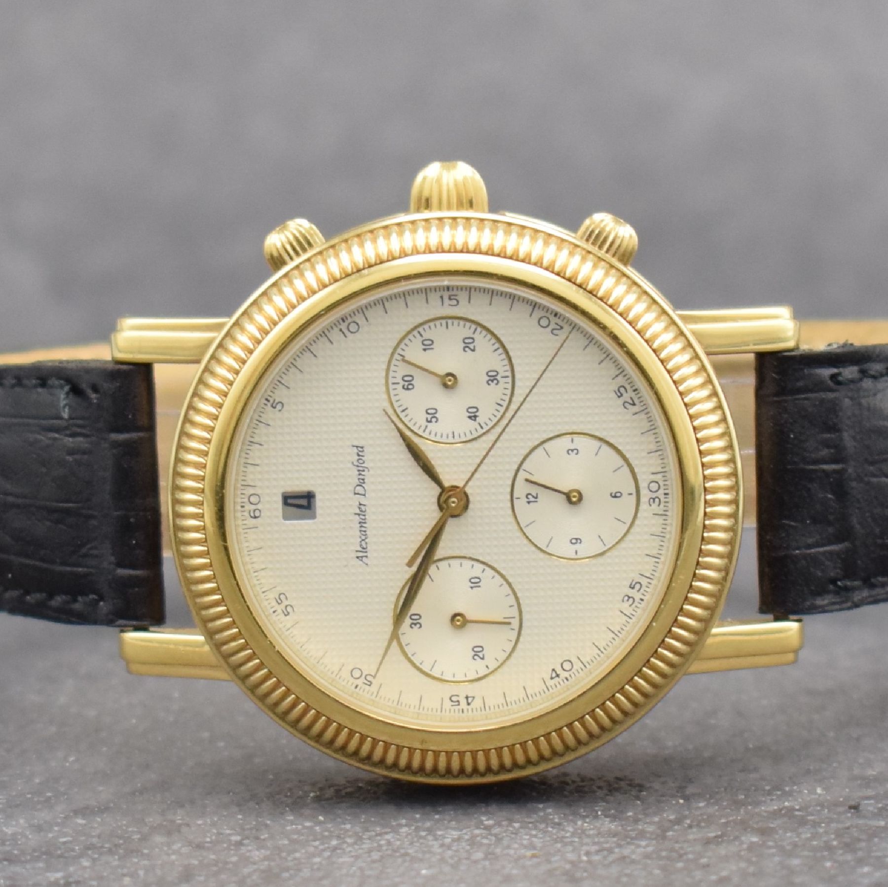 Detail a: ALEXANDER DANFORD Herrenchronograph, Schweiz um 2000, Automatik, verg., beids. vergl. Geh. m. Riffel-Lünette & Münzrand, Boden & Glasrand aufgedr., ...