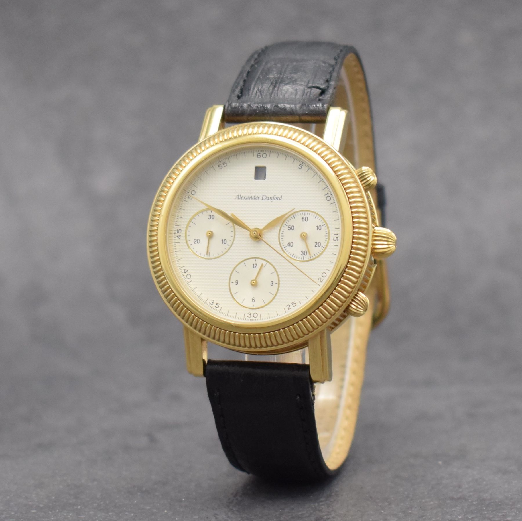 Detail b: ALEXANDER DANFORD Herrenchronograph, Schweiz um 2000, Automatik, verg., beids. vergl. Geh. m. Riffel-Lünette & Münzrand, Boden & Glasrand aufgedr., ...