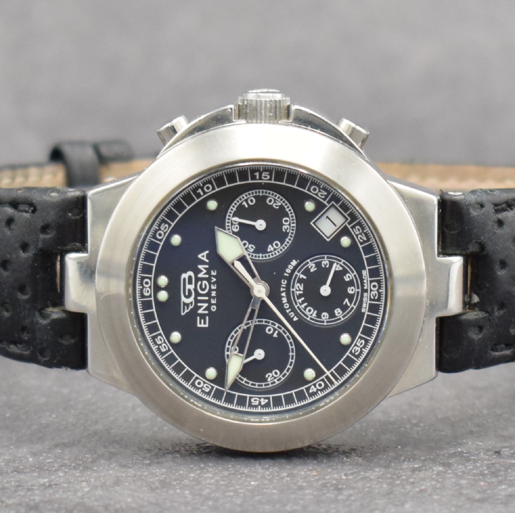 Detail a: ENIGMA by Gianni Bulgari Herrenchronograph in Stahl, Schweiz um 2000, Automatik, beids. vergl. Geh., Boden & Krone verschr., orig. Faltschl., ...