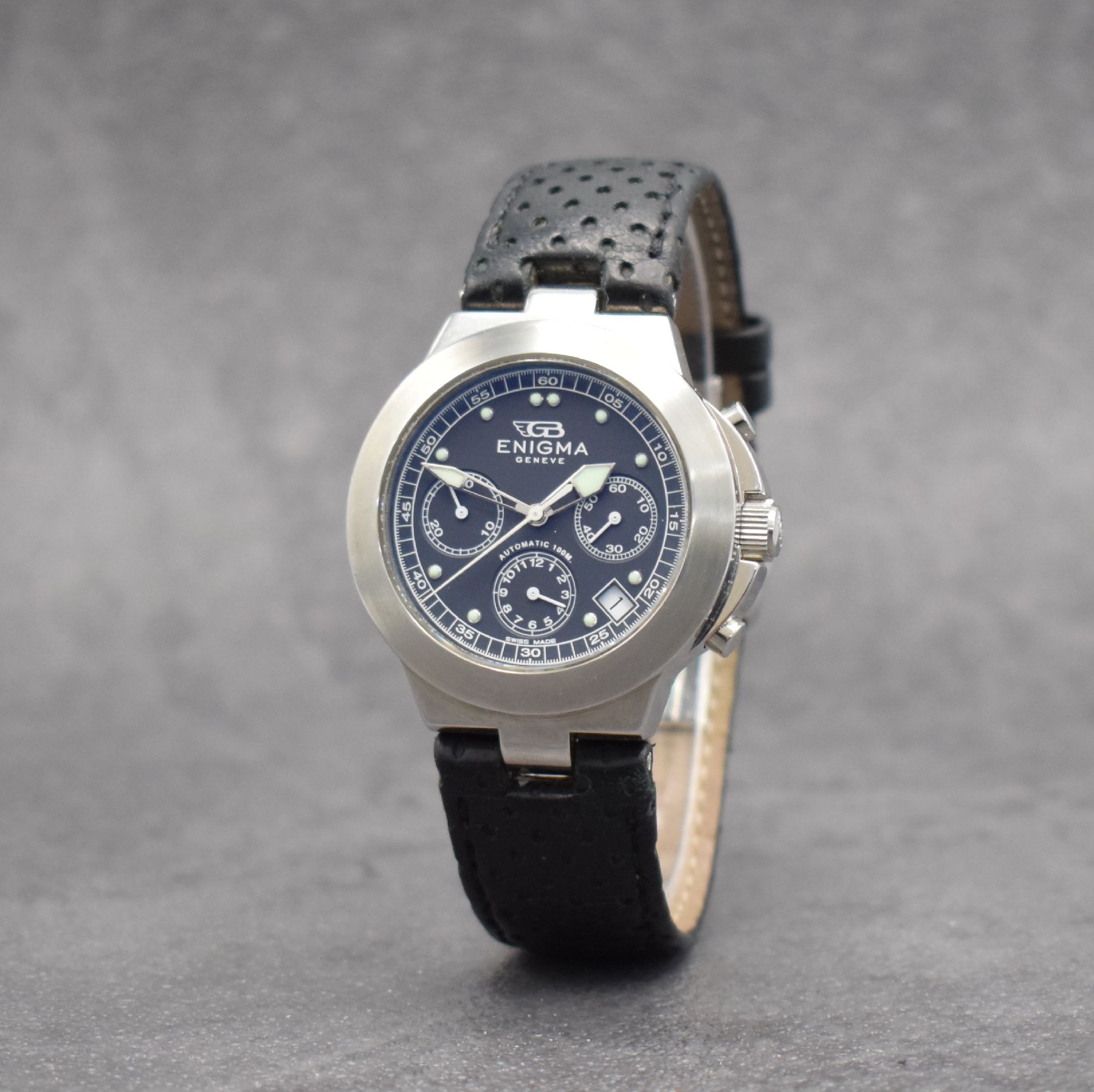 Detail b: ENIGMA by Gianni Bulgari Herrenchronograph in Stahl, Schweiz um 2000, Automatik, beids. vergl. Geh., Boden & Krone verschr., orig. Faltschl., ...