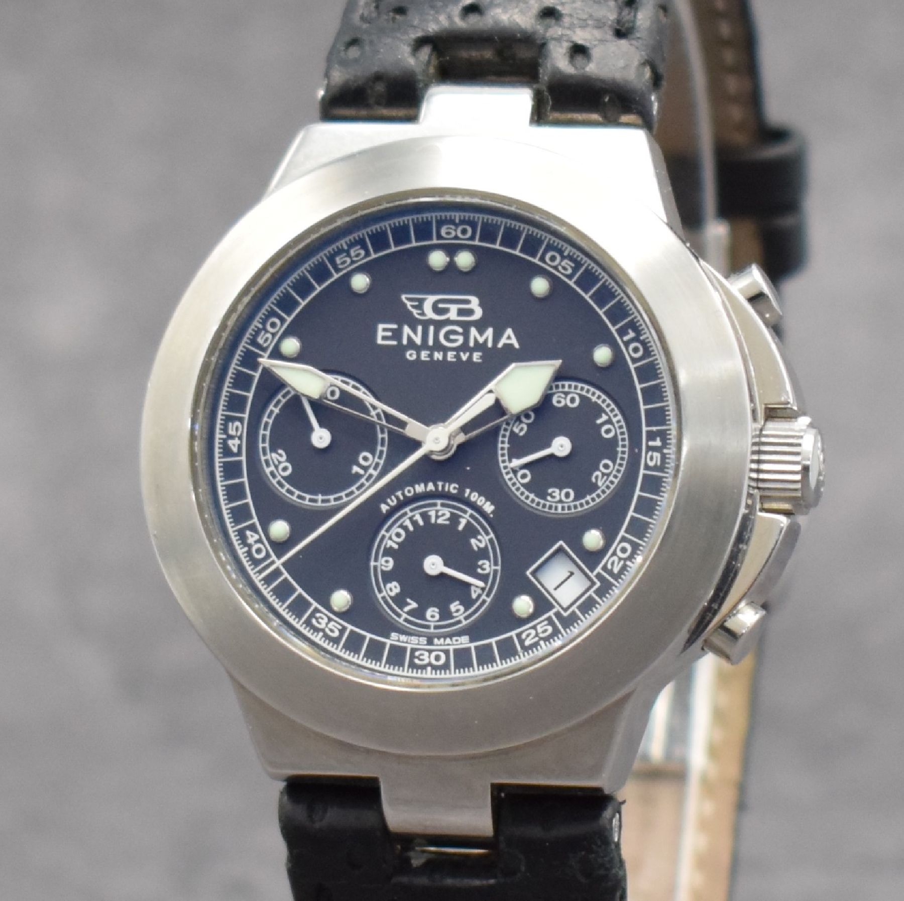 Detail c: ENIGMA by Gianni Bulgari Herrenchronograph in Stahl, Schweiz um 2000, Automatik, beids. vergl. Geh., Boden & Krone verschr., orig. Faltschl., ...