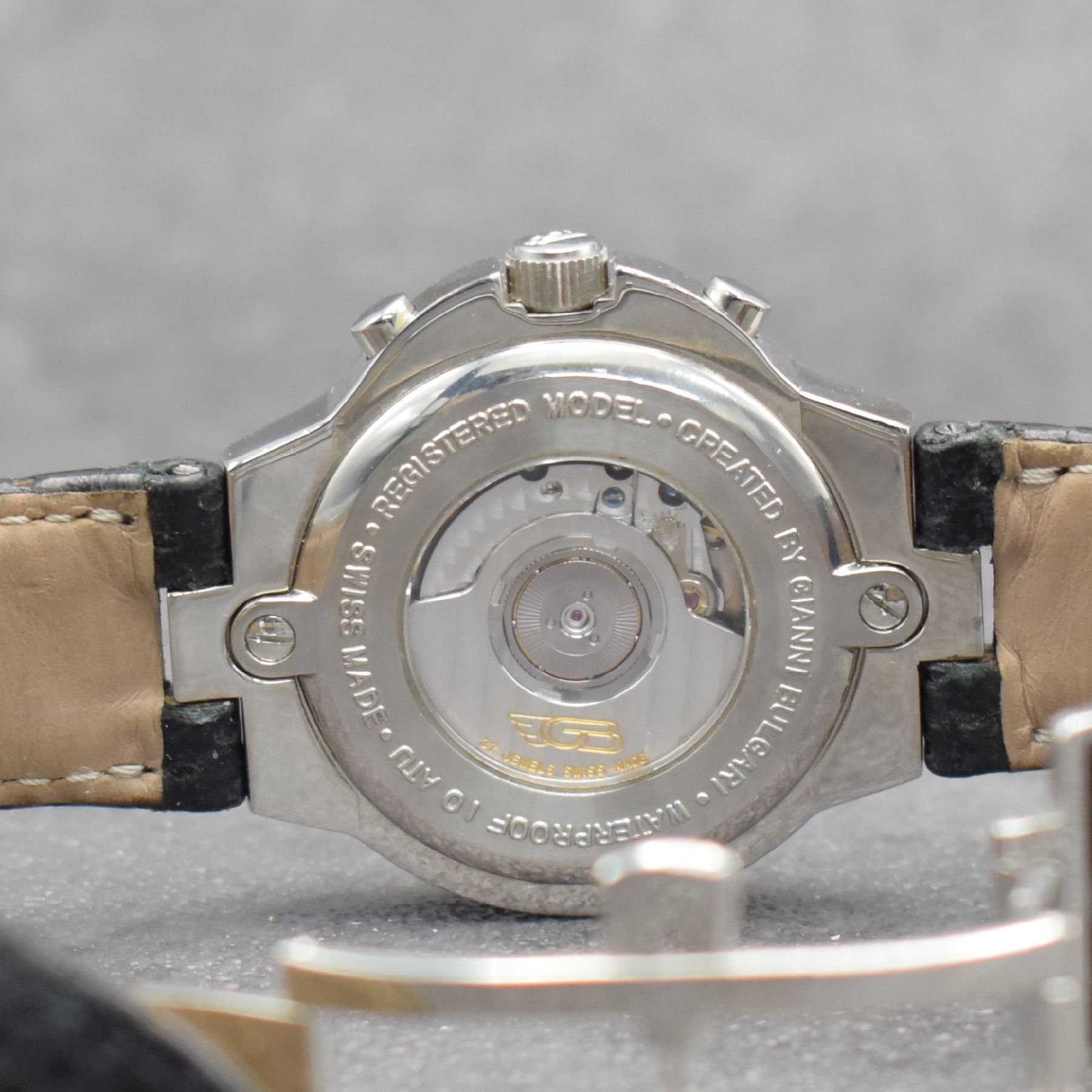Detail f: ENIGMA by Gianni Bulgari Herrenchronograph in Stahl, Schweiz um 2000, Automatik, beids. vergl. Geh., Boden & Krone verschr., orig. Faltschl., ...
