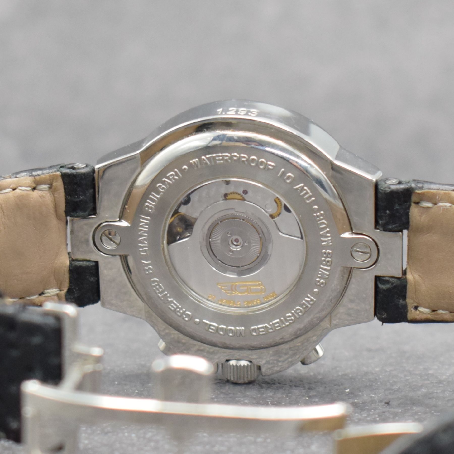 Detail g: ENIGMA by Gianni Bulgari Herrenchronograph in Stahl, Schweiz um 2000, Automatik, beids. vergl. Geh., Boden & Krone verschr., orig. Faltschl., ...