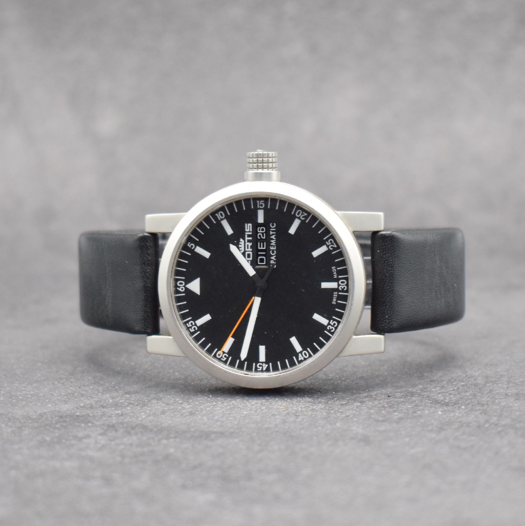 FORTIS Spacematic Herrenarmbanduhr, Schweiz um 2005, Automatik, Ref. 623.22.158.1, Stahlgeh., Boden geschr., orig. Lederband m. orig. Dornschl., ...