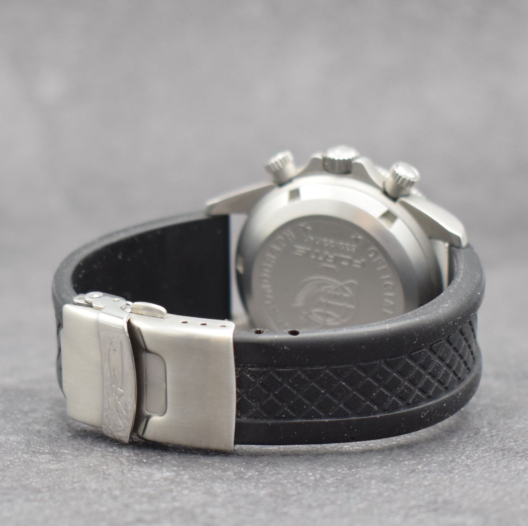 Detail d: FORTIS Official Cosmonauts Chronograph Herrenarmbanduhr, Schweiz um 1995, Automatik, Ref. 632.22.141. verschr. Stahlgeh., neutr. Kautschukband m. ...