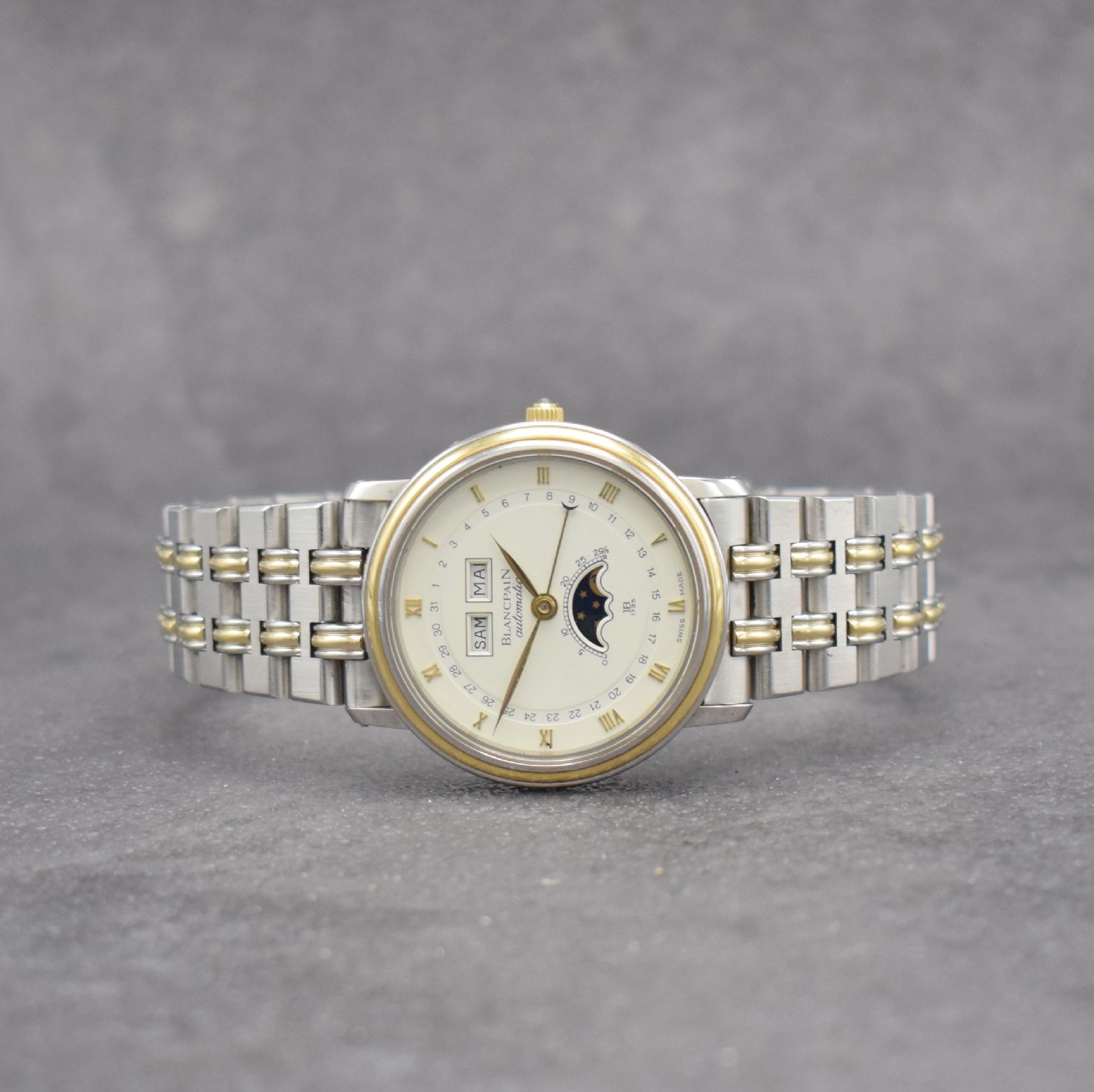 BLANCPAIN astronomische Herrenarmbanduhr mit Vollkalenderanzeige Serie Villeret, Automatik, Schweiz um 1995, Edelstahl/Gold kombiniert inkl. ...