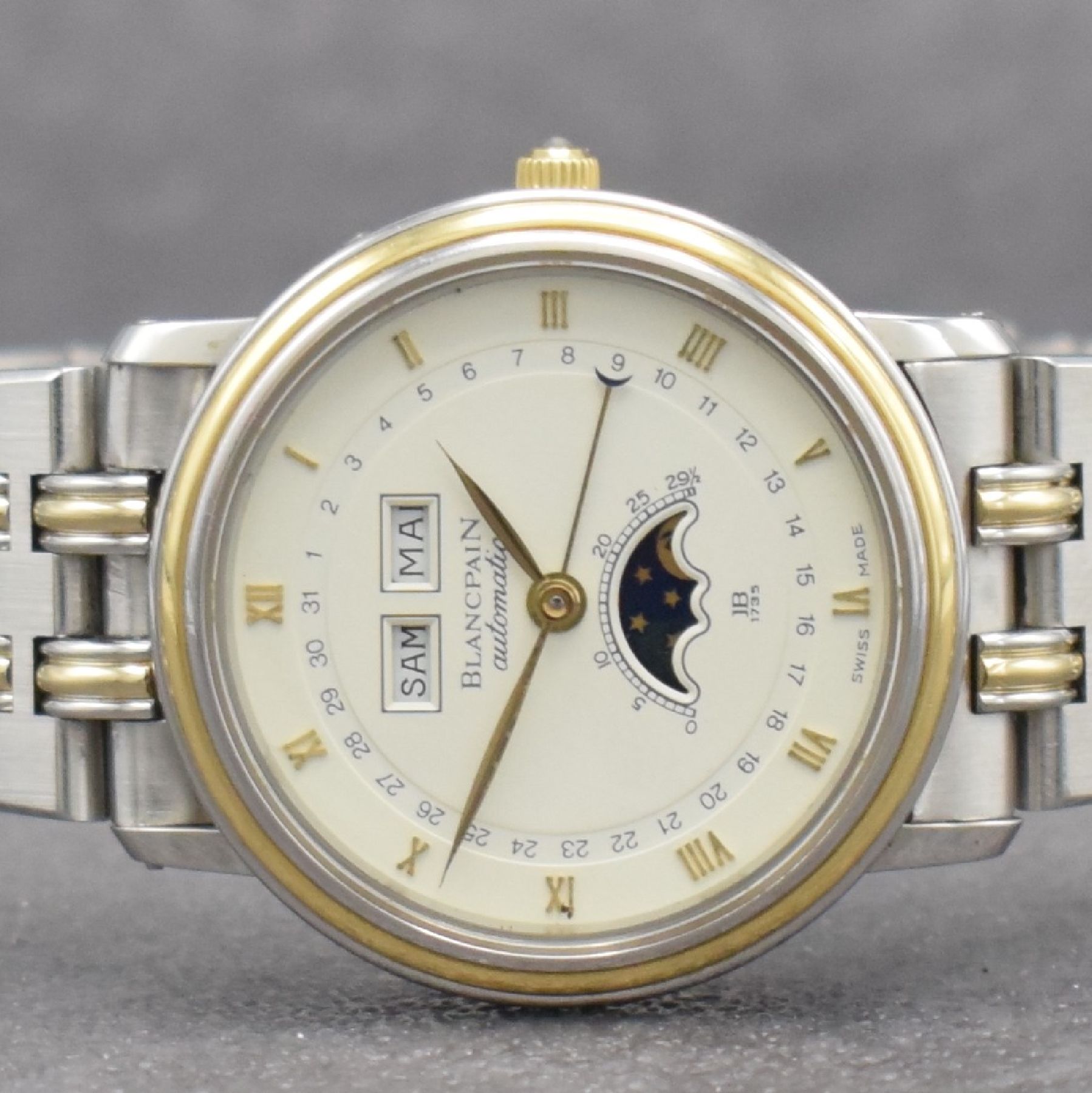 Detail a: BLANCPAIN astronomische Herrenarmbanduhr mit Vollkalenderanzeige Serie Villeret, Automatik, Schweiz um 1995, Edelstahl/Gold kombiniert inkl. ...