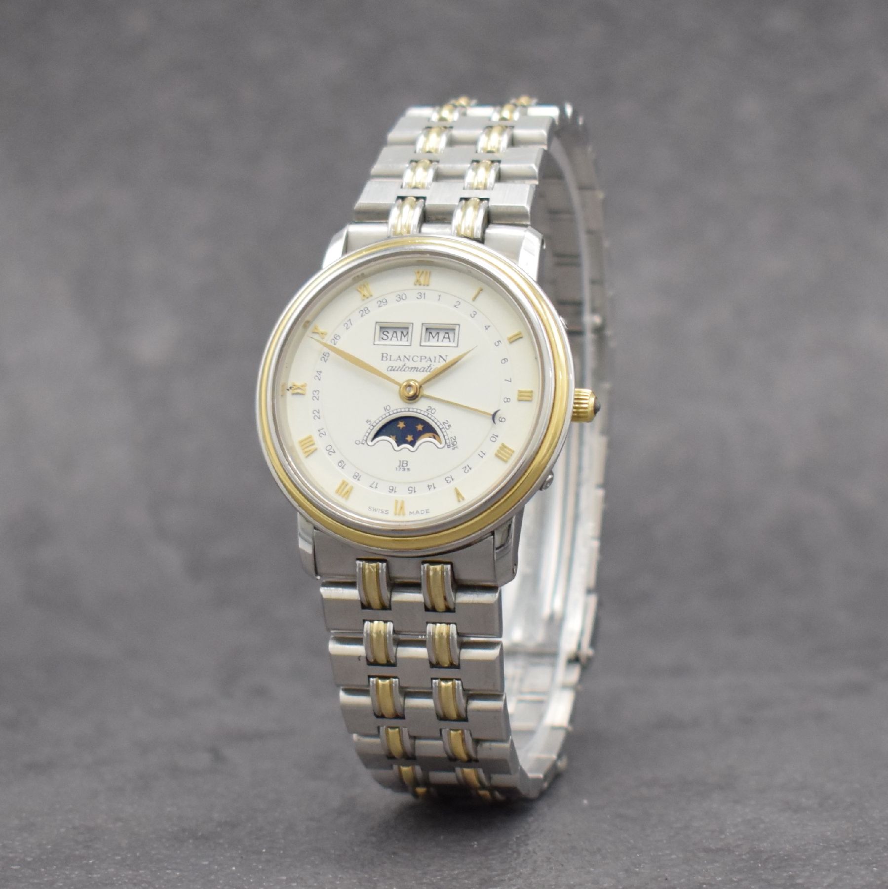 Detail b: BLANCPAIN astronomische Herrenarmbanduhr mit Vollkalenderanzeige Serie Villeret, Automatik, Schweiz um 1995, Edelstahl/Gold kombiniert inkl. ...