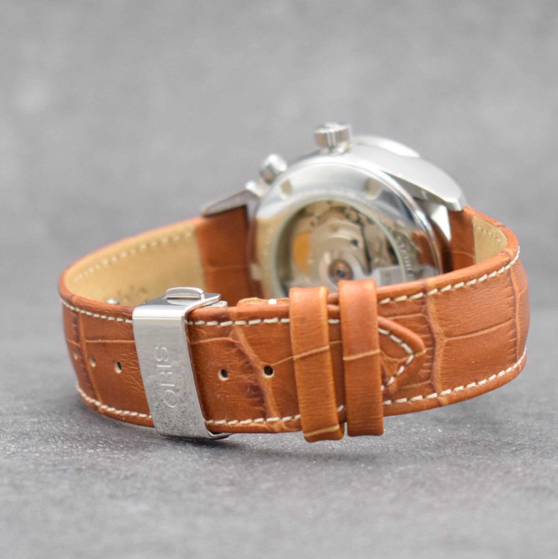 Detail d: ORIS Worldtimer Herrenarmbanduhr, Schweiz um 2005, Automatik, Ref. 7513, beids. verglastes Edelstahlgeh., Boden geschr., silb. Zifferbl. m. ...