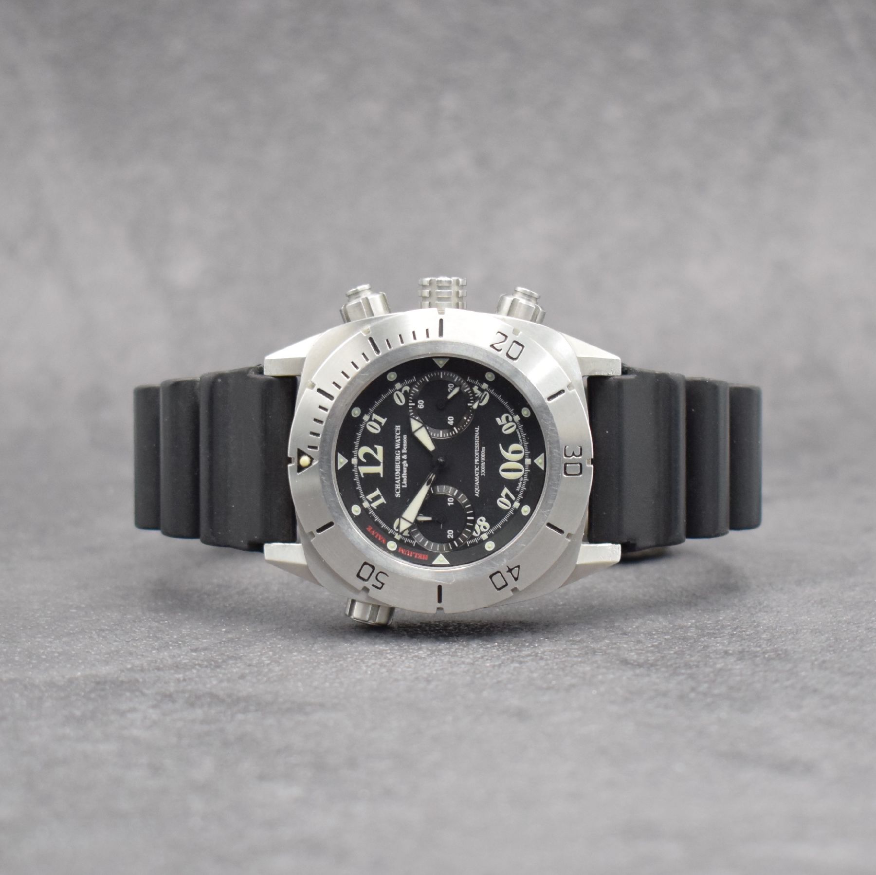 SCHAUMBURG WATCH Aquamatic Professional 3300ft/1000m Herrenarmbanduhr mit Chronograph, Deutschland um 2008, Automatik, verschr. Geh. in Stahl, eins. ...