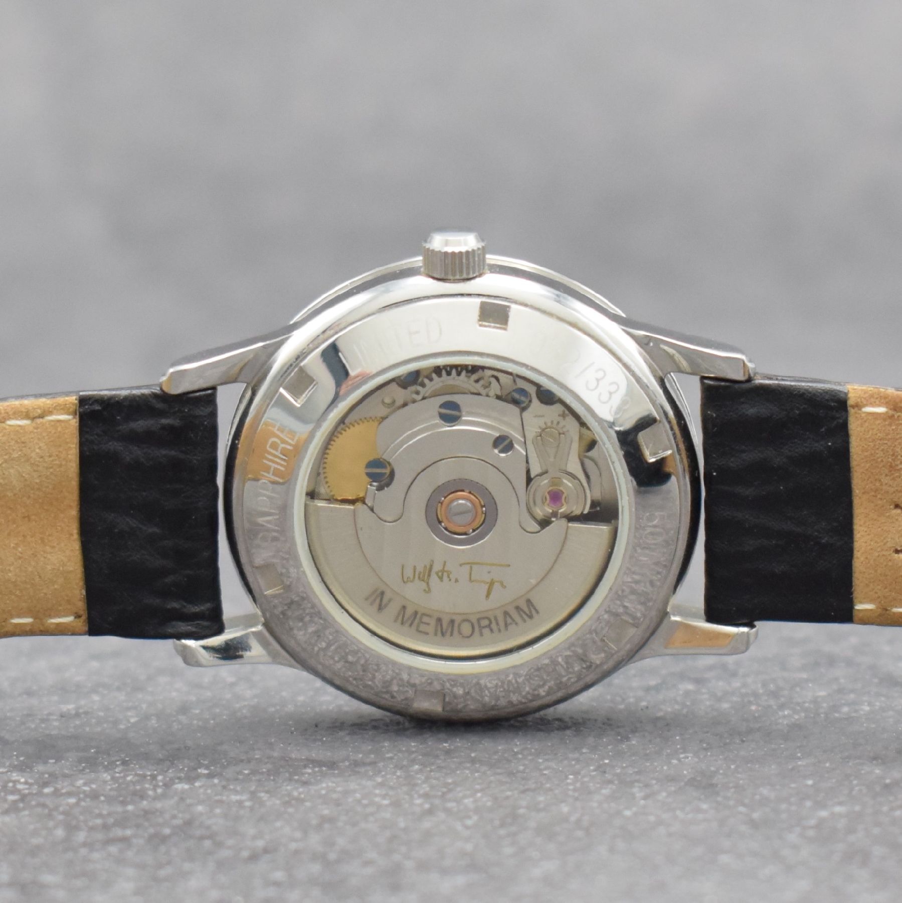 Detail d: In Memorian Wolfgang von Trips Gedächtnisuhr "Sportivo", Schweiz um 2000, Automatik, zur Erinnerung an Formel-1 Fahrer, Zifferblatt mit ...