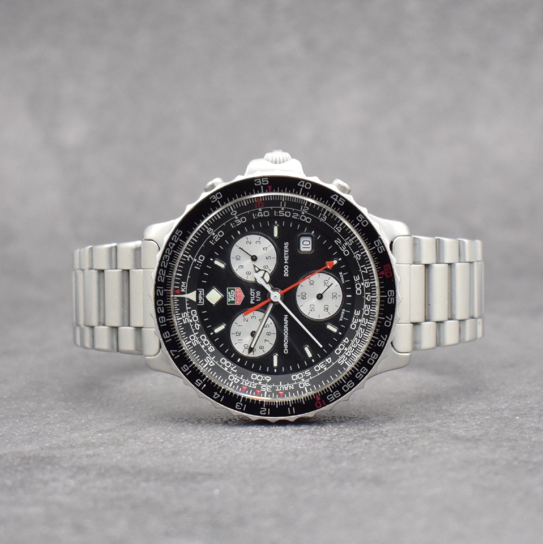 TAG HEUER Pilot Herrenarmbanduhr mit Chronograph, Schweiz um 1995, quarz, Ref. CS1111-0, verschr. Edelstahlgeh. inkl. Band m. Faltschl., beids. ...