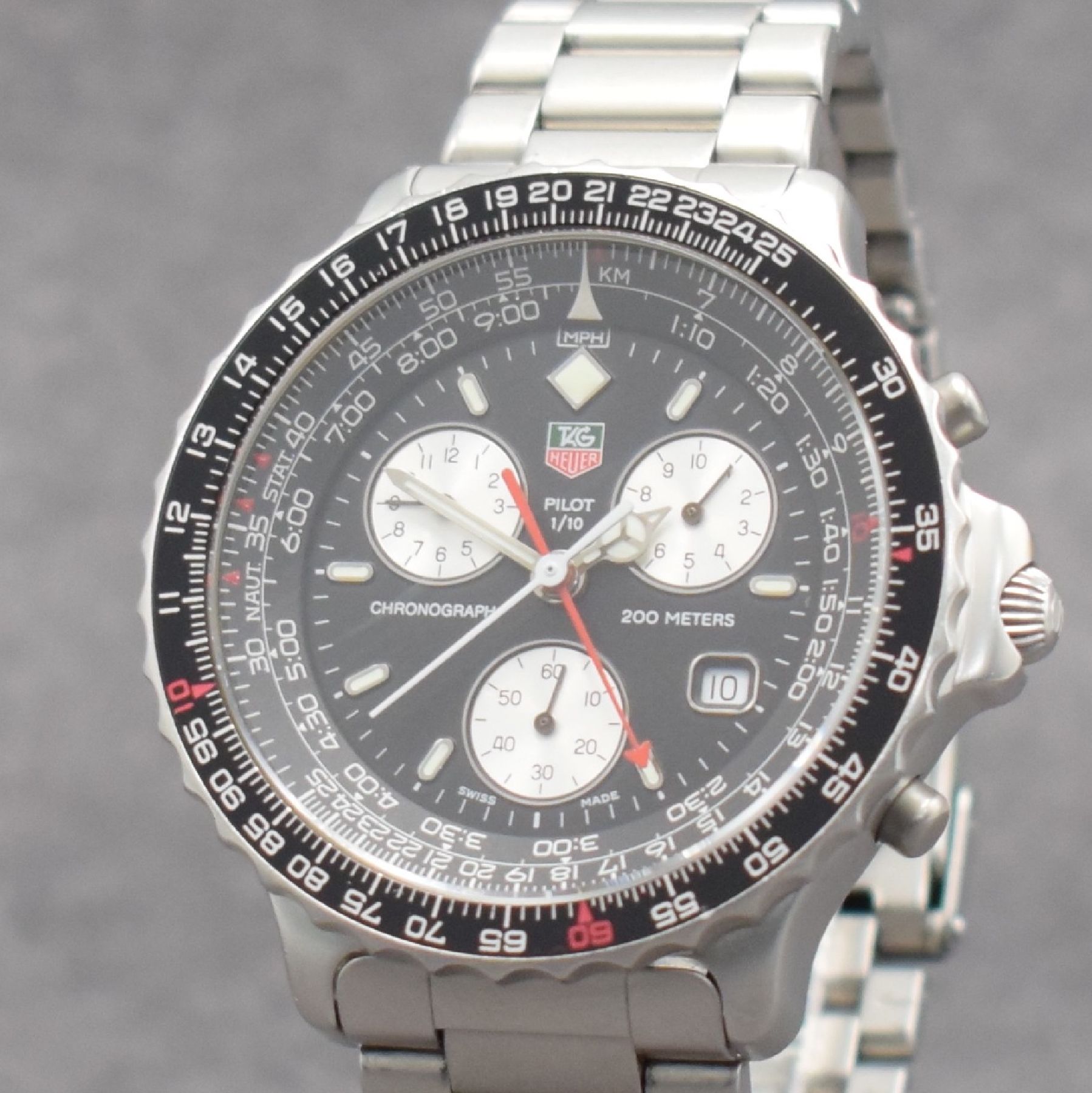Detail c: TAG HEUER Pilot Herrenarmbanduhr mit Chronograph, Schweiz um 1995, quarz, Ref. CS1111-0, verschr. Edelstahlgeh. inkl. Band m. Faltschl., beids. ...