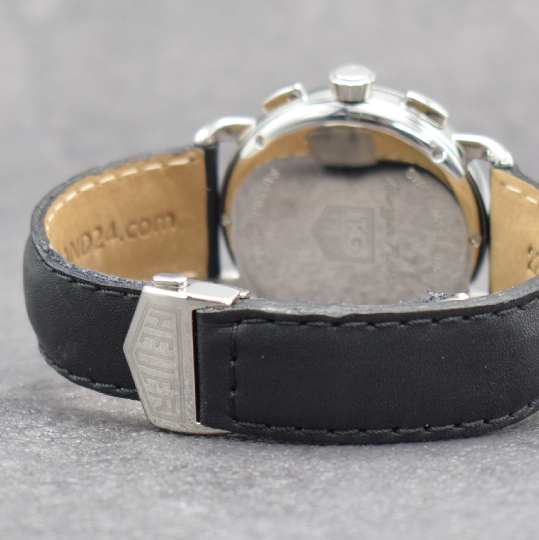 Detail c: TAG HEUER Herrenarmbanduhr mit Chronograph Modell TARGA FLORIO, Schweiz um 2002, Automatik, Ref. CX2112, Edelstahlgeh., Lederband m. orig. Faltschl. ...