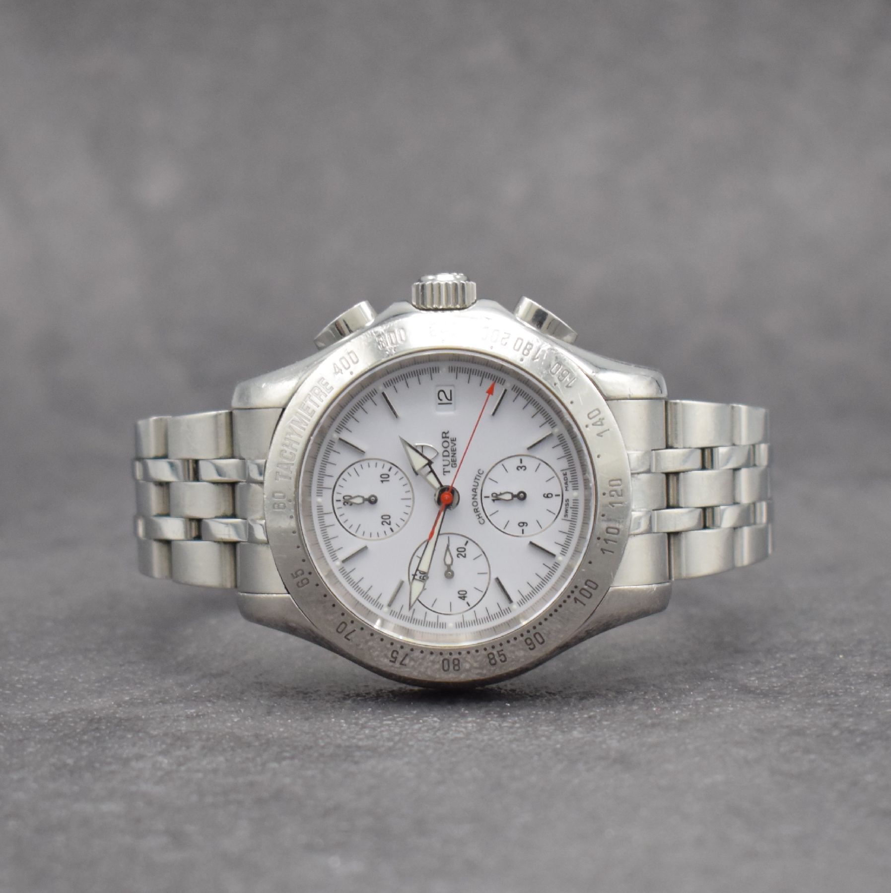TUDOR Chronautic Herrenarmbanduhr mit Chronograph, Schweiz verk. lt. beil. orig. Zertifikat 12/2007, Automatik, Ref. 79380, verschr. Edelstahlgeh. ...