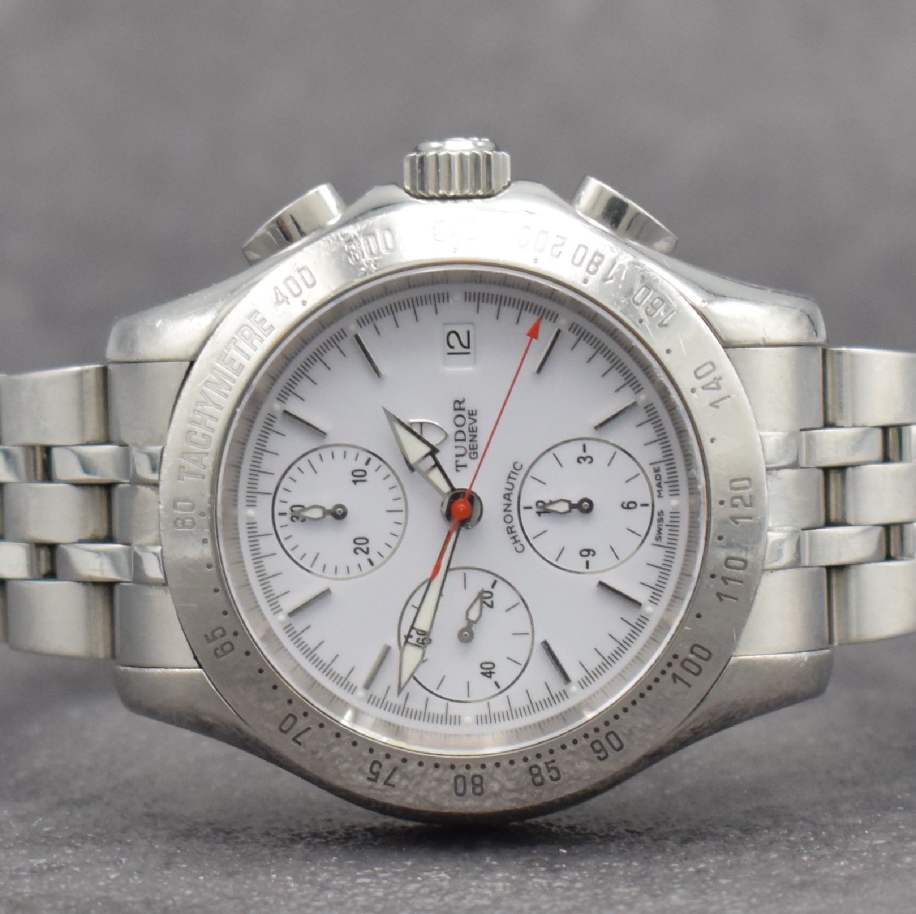 Detail a: TUDOR Chronautic Herrenarmbanduhr mit Chronograph, Schweiz verk. lt. beil. orig. Zertifikat 12/2007, Automatik, Ref. 79380, verschr. Edelstahlgeh. ...