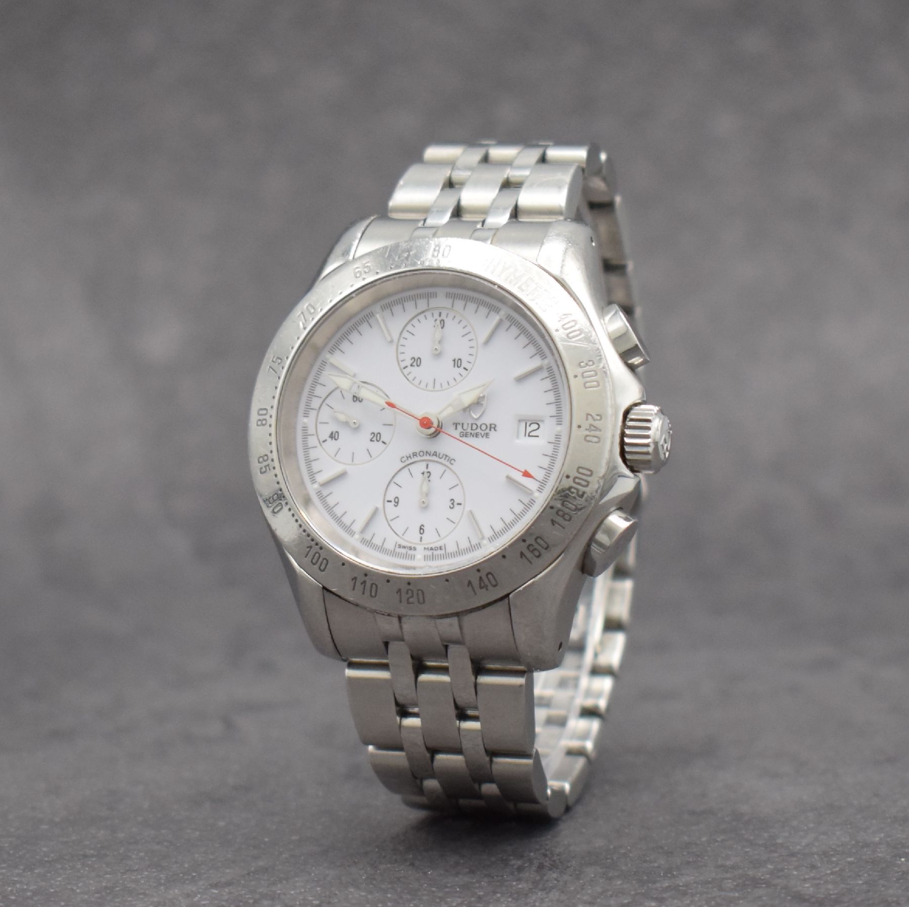 Detail b: TUDOR Chronautic Herrenarmbanduhr mit Chronograph, Schweiz verk. lt. beil. orig. Zertifikat 12/2007, Automatik, Ref. 79380, verschr. Edelstahlgeh. ...