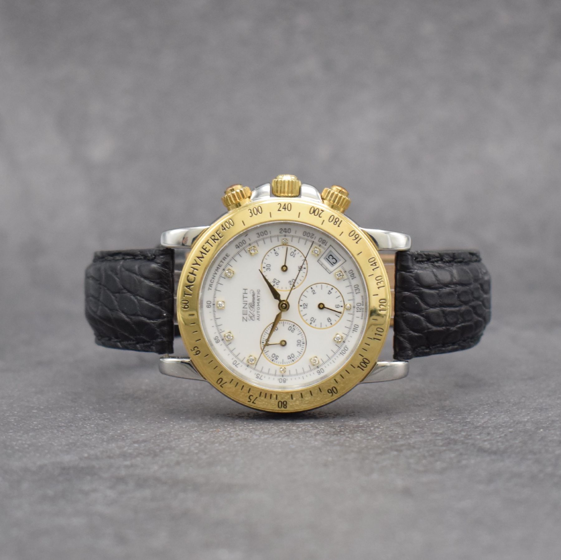ZENITH El Primero Rainbow Herrenarmbanduhr mit Chronograph, Schweiz um 2000, Automatik, Ref. 53.0363.400, Edelstahl/Gold komb., verschr. Geh., ...