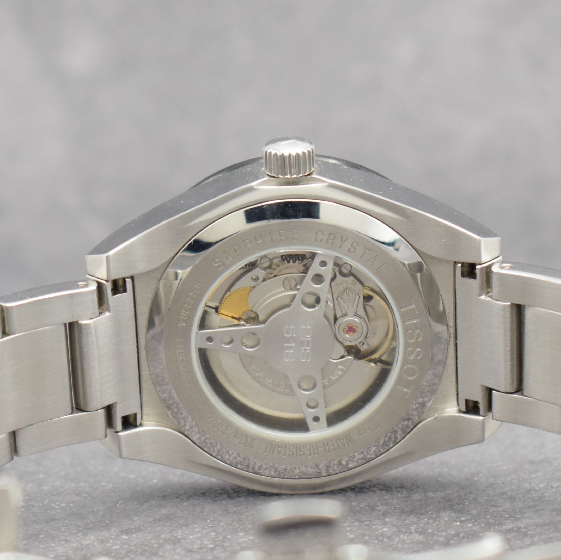 Detail f: TISSOT PRS 516 Herrenarmbanduhr, Automatik, Schweiz um 2011, Ref. T044430A, Edelstahlgeh. inkl. Gliederband m. dopp. Faltschl., beids. vergl., Boden ...