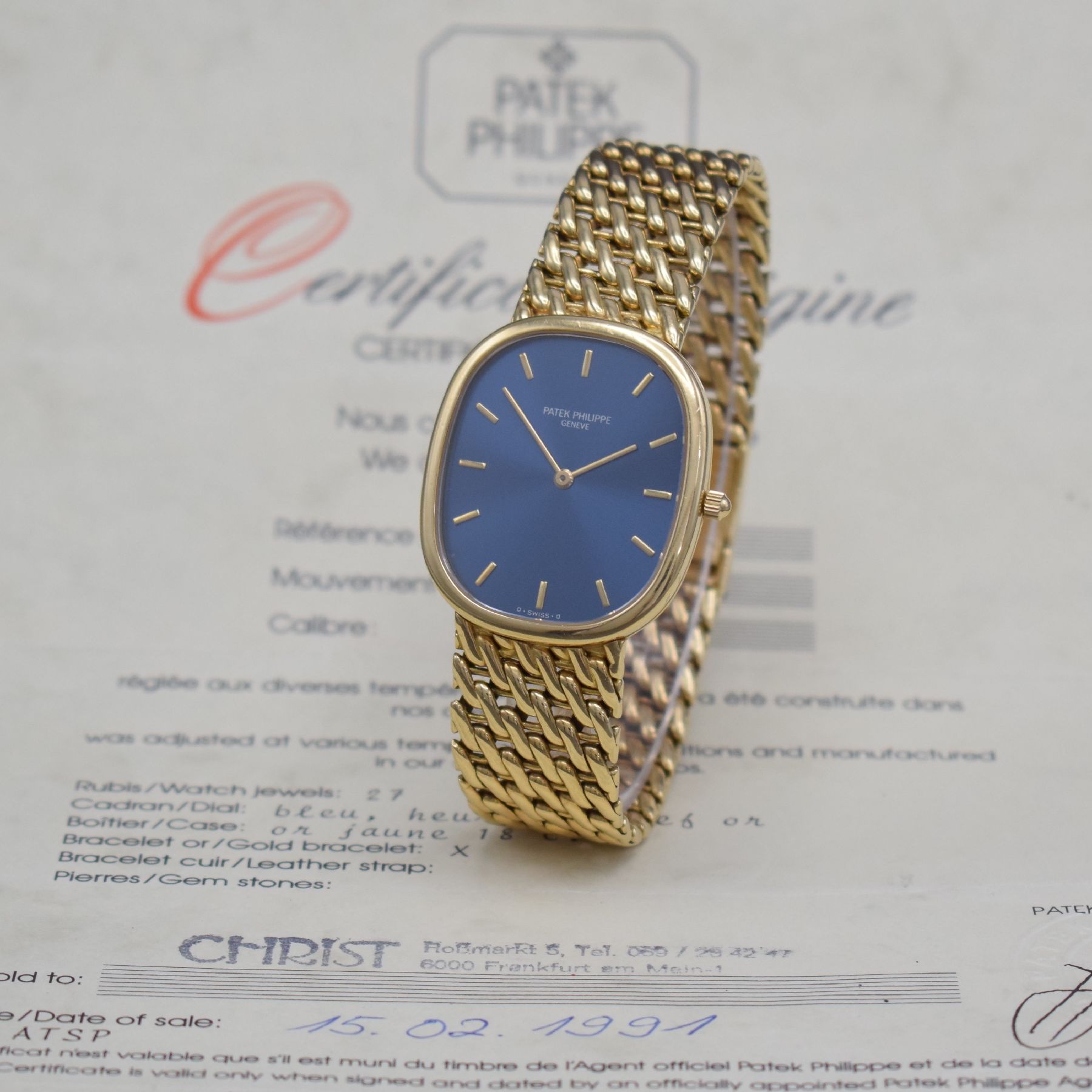 Detail a: PATEK PHILIPPE Herrenarmbanduhr Ellipse d´Or in GG 750/000 Referenz 3738/117, Automatik, inkl. orig. Gliederband, Glasrand aufgedr., Boden m. ...