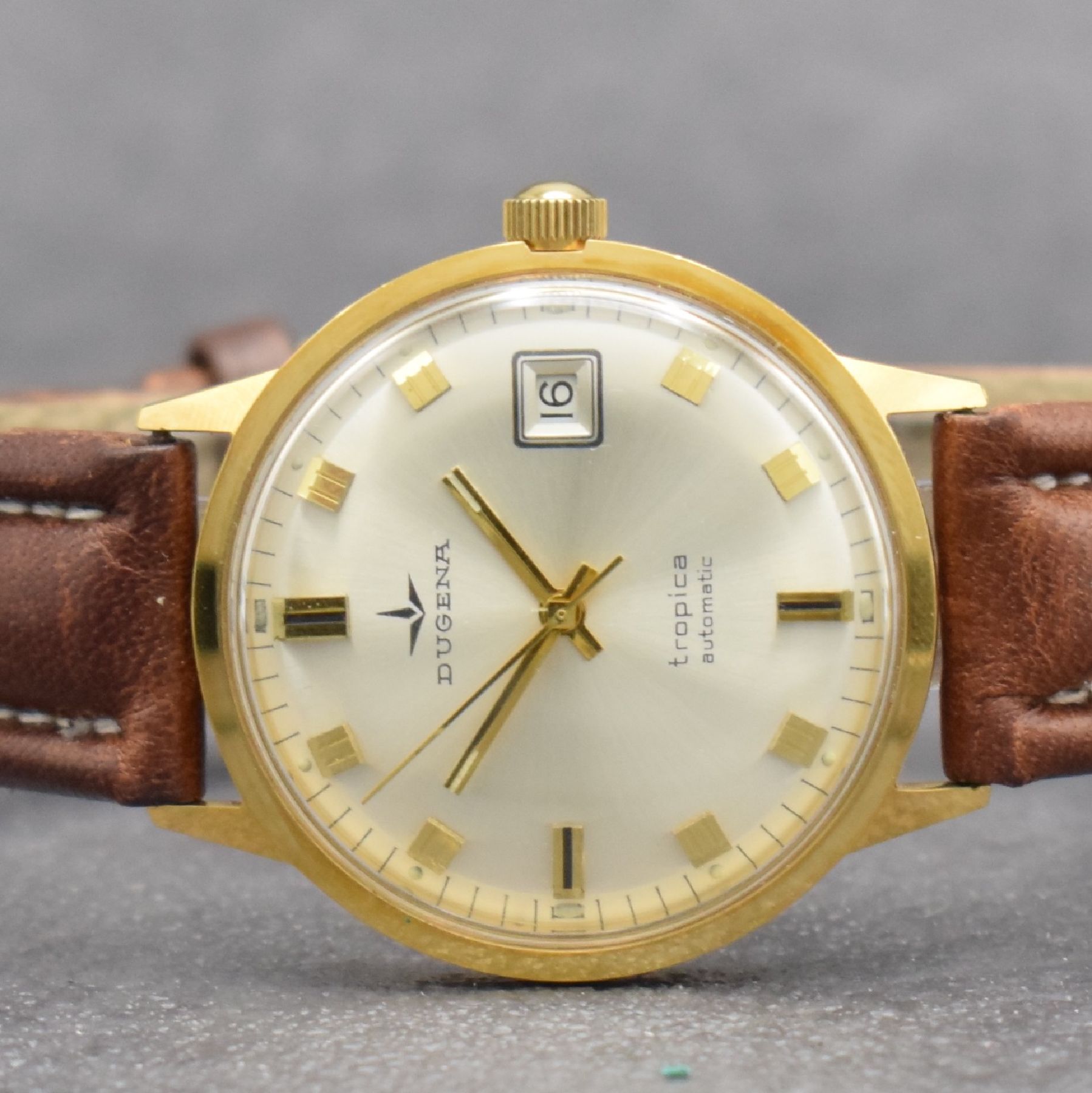 Detail a: Konvolut: 3 DUGENA Armbanduhren Serie Tropica, Schweiz 1970er Jahre, all Automatik, 1 x verchromt an neutr. Stahlband, Edelstahlboden aufgedr., Kal. ...