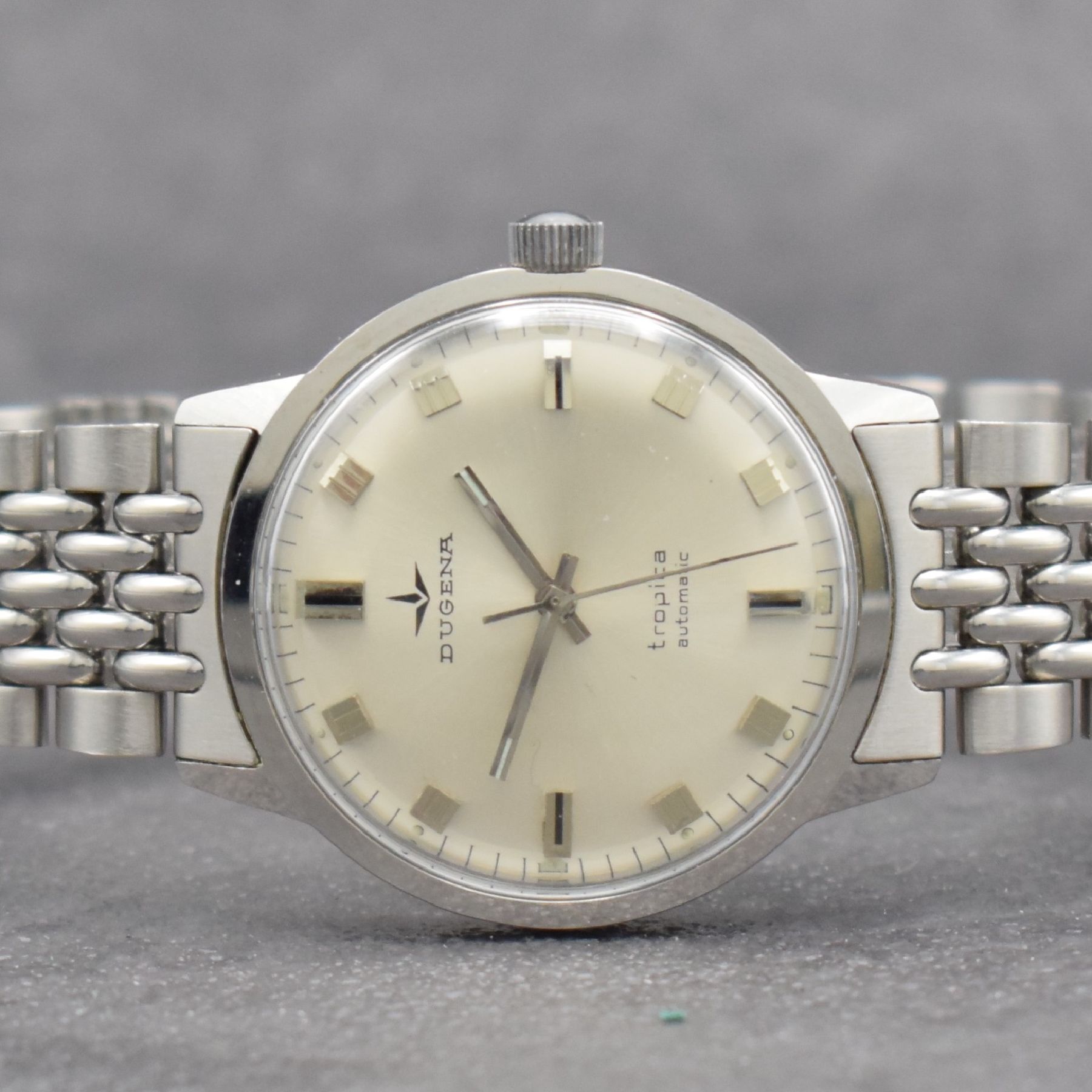 Detail k: Konvolut: 3 DUGENA Armbanduhren Serie Tropica, Schweiz 1970er Jahre, all Automatik, 1 x verchromt an neutr. Stahlband, Edelstahlboden aufgedr., Kal. ...