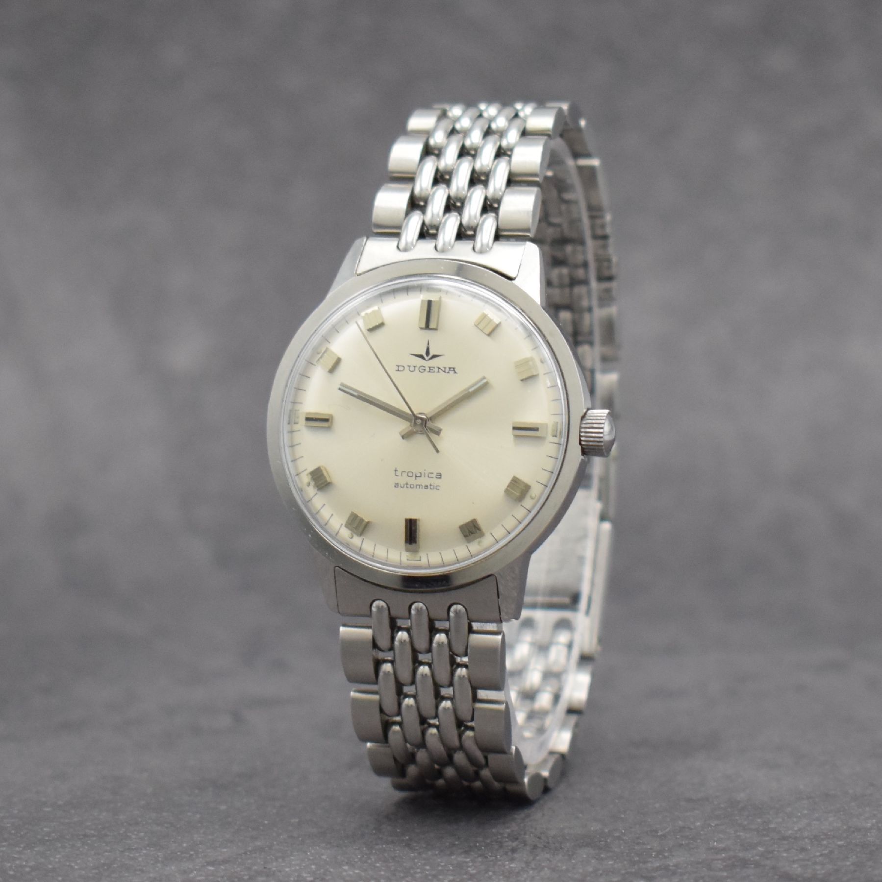 Detail l: Konvolut: 3 DUGENA Armbanduhren Serie Tropica, Schweiz 1970er Jahre, all Automatik, 1 x verchromt an neutr. Stahlband, Edelstahlboden aufgedr., Kal. ...