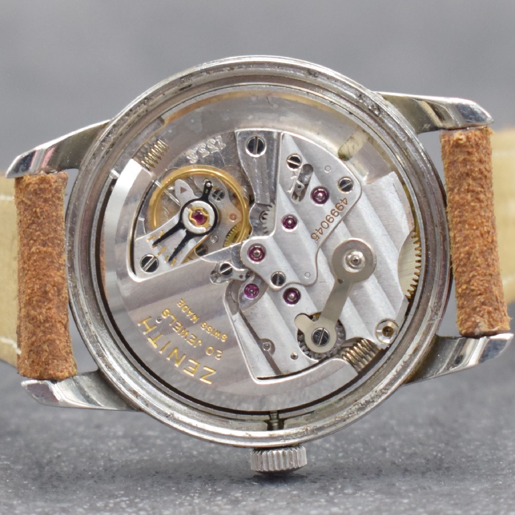 Detail h: ZENITH Herrenarmbanduhr mit original Etui, Garantieschein & Beschreibung Kal. 133.8, Schweiz verk. lt. G.-Schein 03/1956, Hammerautomatik, ...