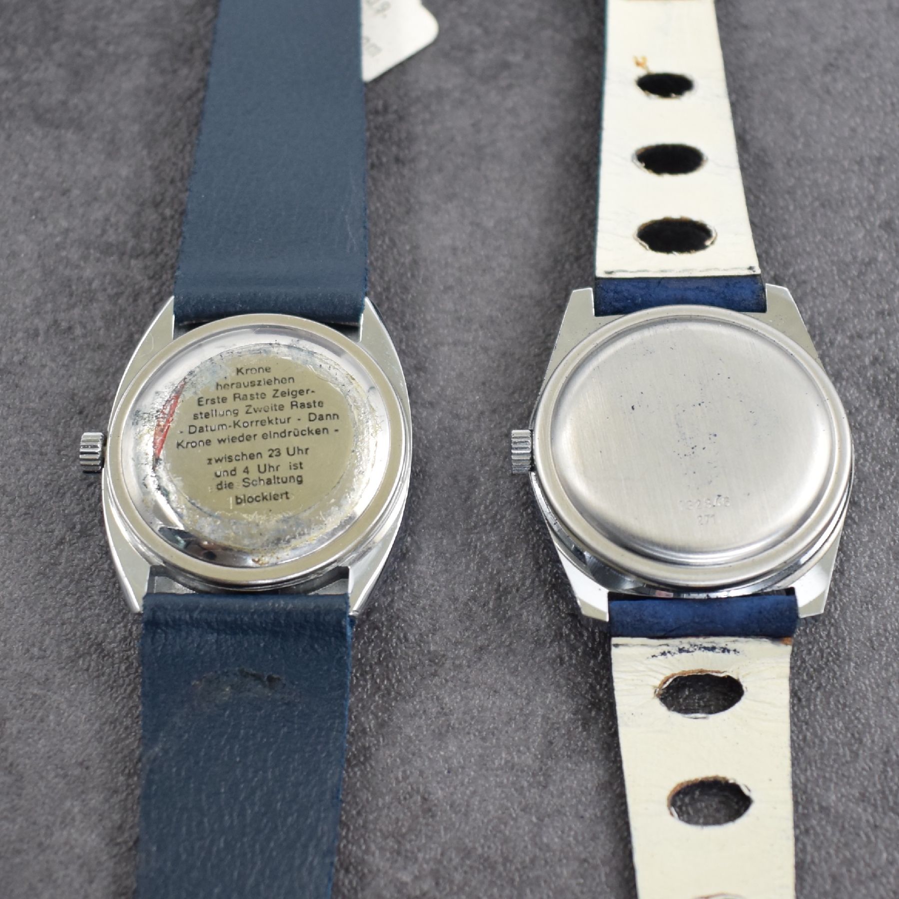 Detail a: Konvolut: 2 ungetragene DUGENA Digital Armbanduhren, Handaufzug, für den dtsch. Markt um 1970, beide rastende Std. & rotierende Min., verchr. ...