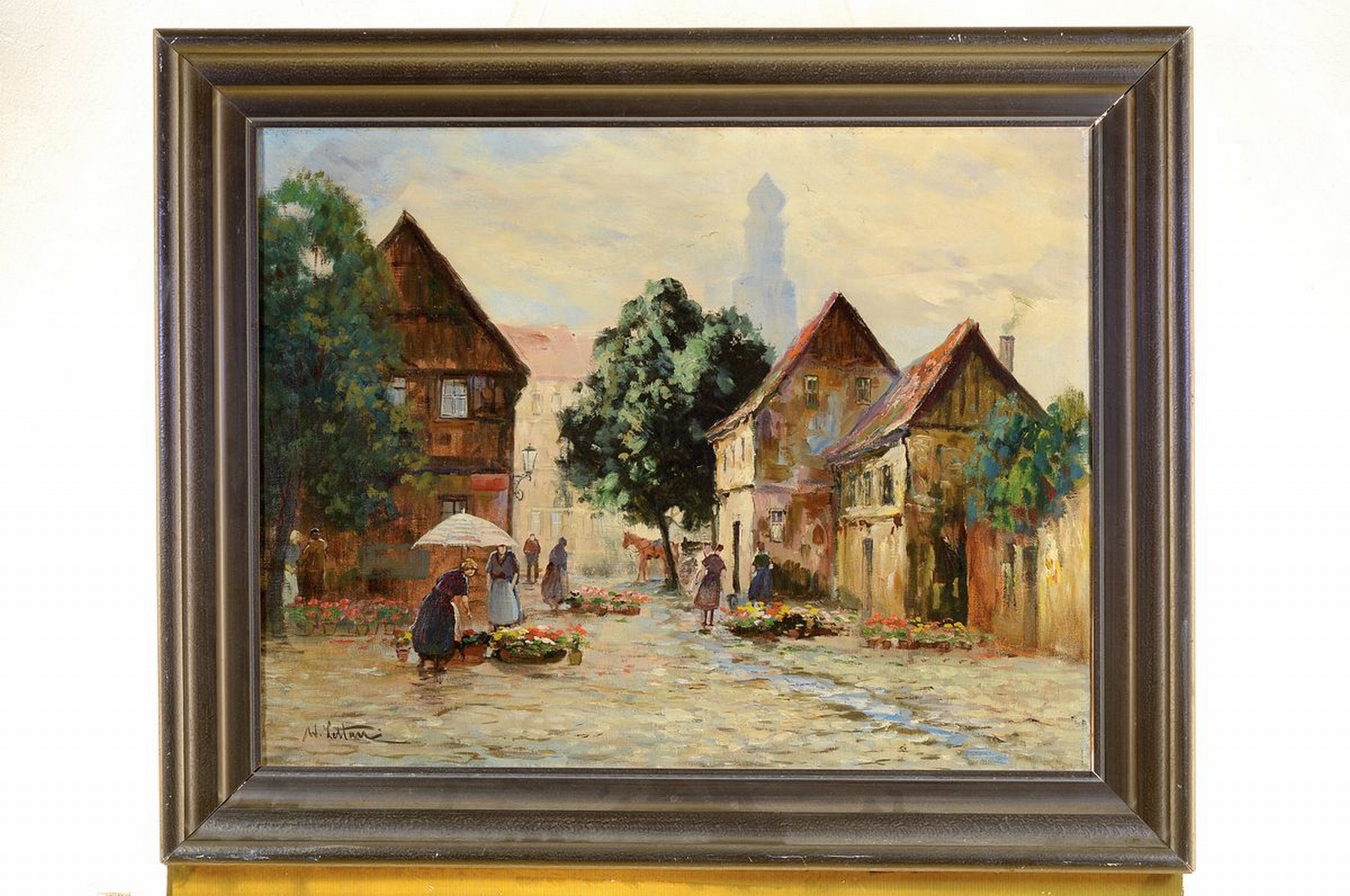 Detail k: W. Lettau, erste Hälfte 20. Jh., Blumenmarkt, Öl/Lwd, li. u. signiert, 50 x 65 cm, Rahmen