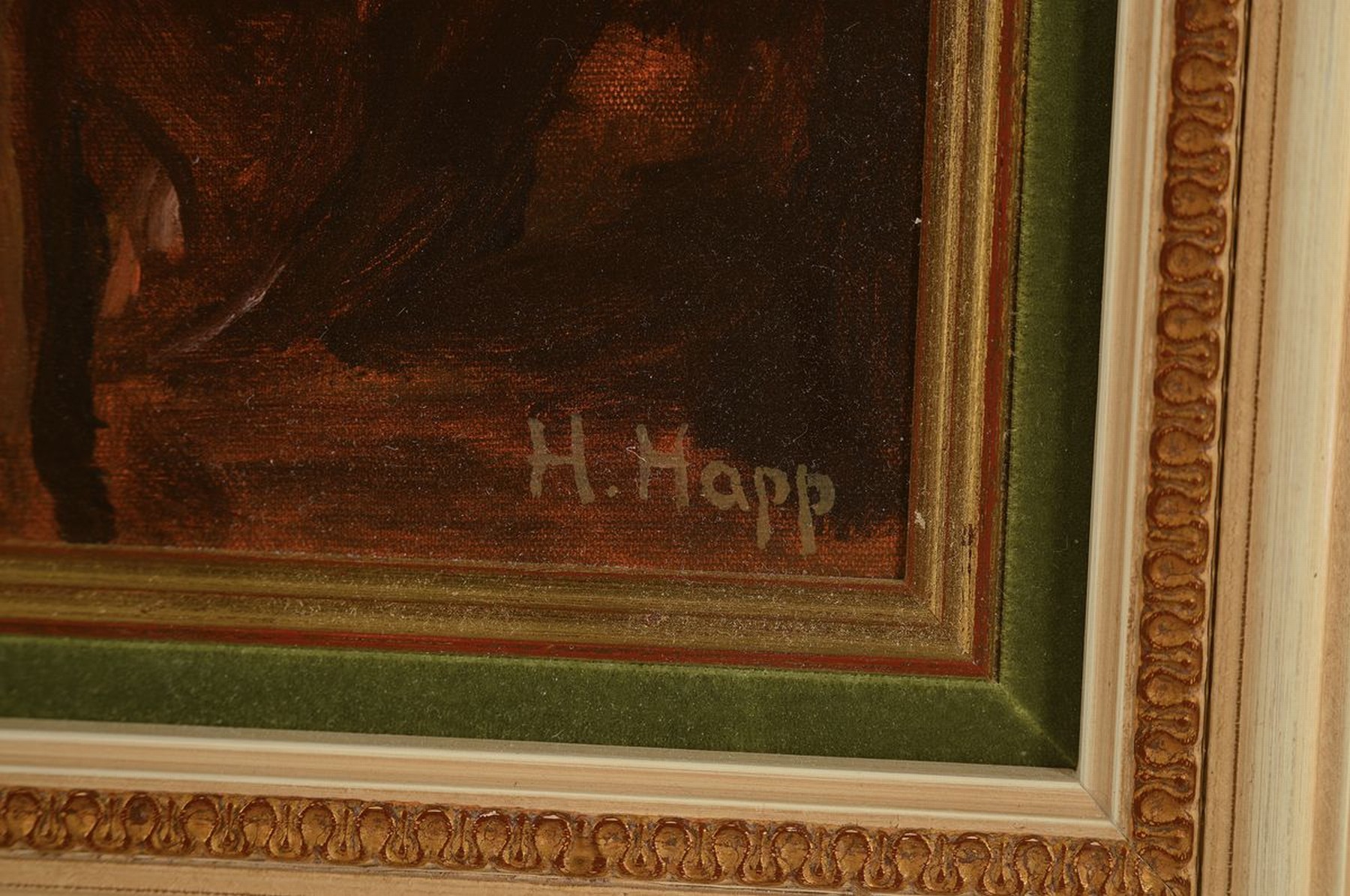 Detail a: Hans Happ, 1889-1992, zwei Mädchen beim Lesen eines Buches auf der Veranda, Öl/ Malkarton, rechts unten signiert, ca. 30x24cm, R. ca. 42x36.5cm