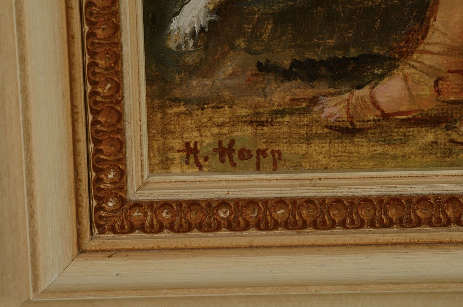 Detail a: Hans Happ, 1889-1992, zwei Bauernmägde auf dem Rückweg von der Feldarbeit, Öl/Malkarton, links unten signiert, ca. 31.5x24cm, R. ca. 43x36cm