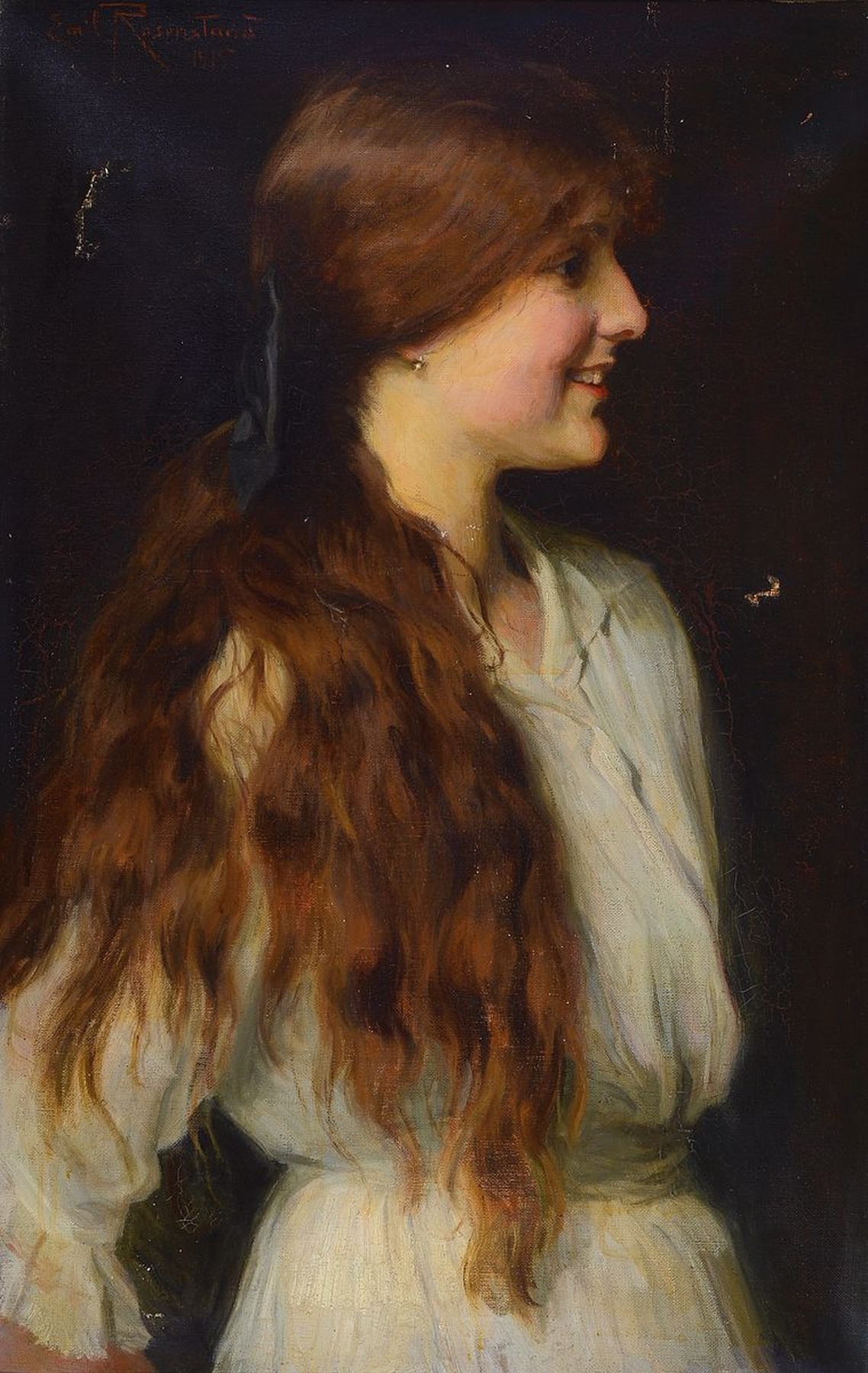 Emil Rosenstand, 1859 Ausumgaard bis 1932 Dresden, Genremaler, bekannt für seinen lebhaften, leichten Genredarstellungen, hier: Porträt einer ...