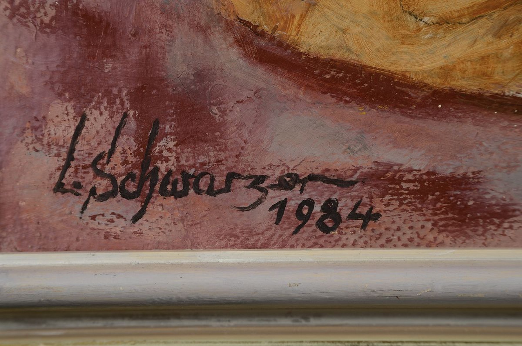 Detail c: Ludwig Schwarzer, 1912-1989, lesendes Paar, Acryl/Lwd, links unten sign., dat. 1984, R. ca. 62x107 cm