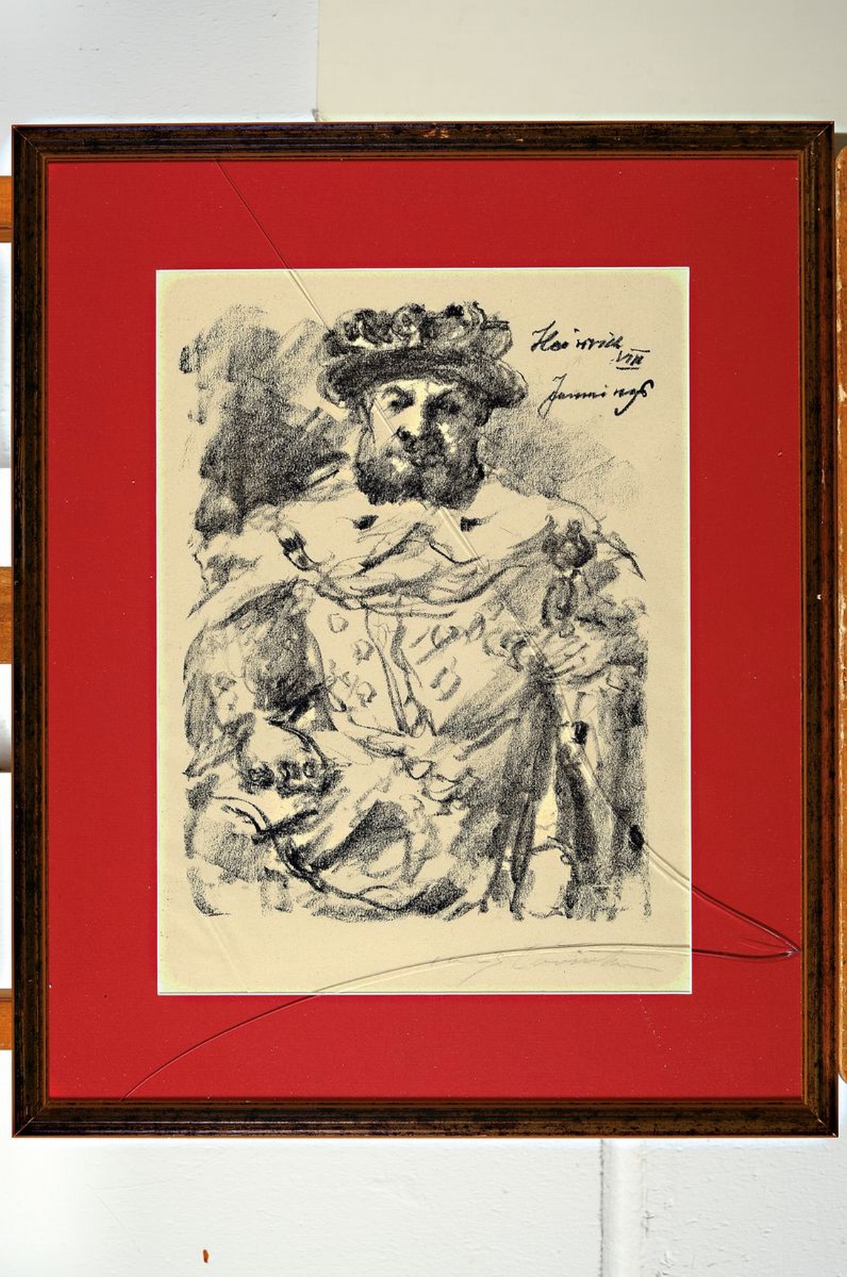 Detail k: Lovis Corinth, 1858-1925, Heinrich VIII., Lithographie, handsigniert, ca. 35x24cm, PP, u.Gl., R. ca. 52x43cm, Glas gesprungen